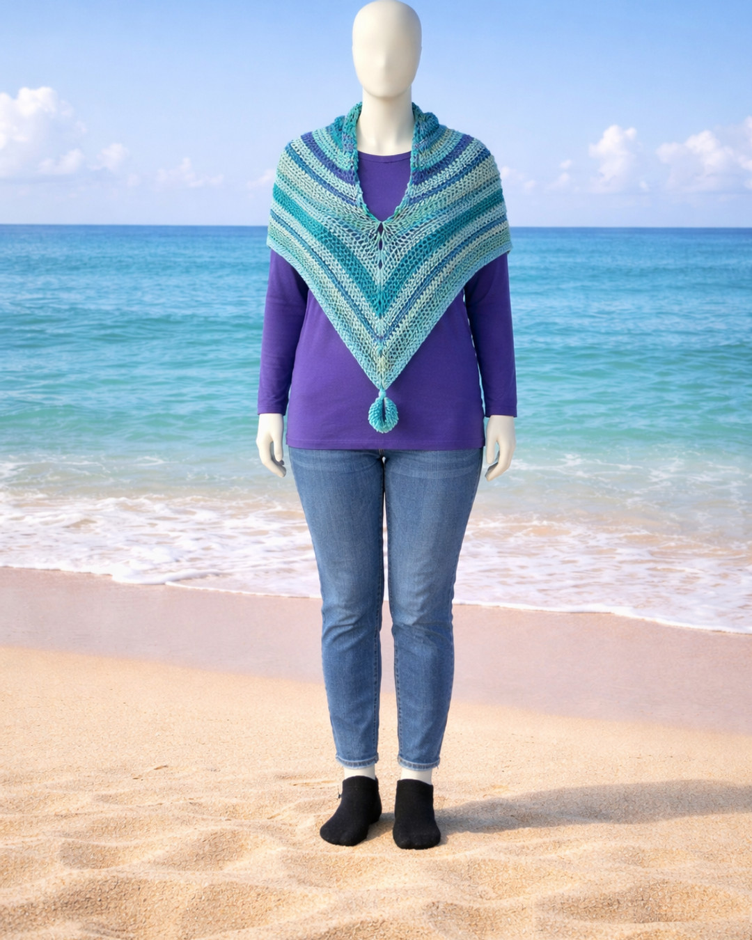 Blue Ocean Breeze Crochet Triangle Shawl — lightweight, ocean-inspired crochet perfect for layering or beach days. Handcrafted with care and versatile styling options. Link in Bio #BlueOceanBreeze #CrochetShawl #HandmadeFashion #BohoVibes #BeachStyle #SlowFashion