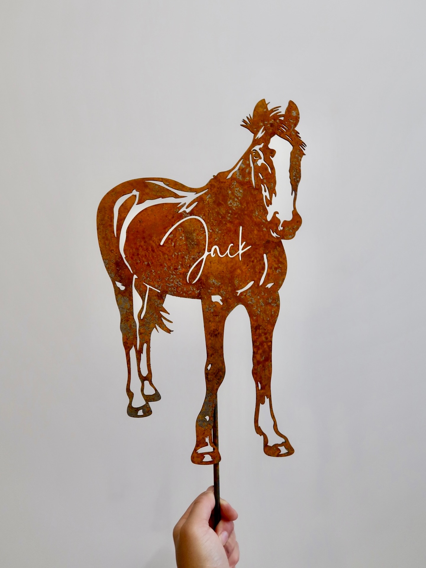 A slightly different piece left the studio recently 🐎
Most of the photo designs we work on tend to be dogs or cats, so it was really nice to spend some time working on this one of a beautiful horse named Jack.
One of the things we love about designing from real photos rather than generic silhouettes is that you get to capture the little details that make an animal instantly recognisable to the people who know them. In Jack’s case, that meant working the white patch on his face into the design, along with those adorable ‘white sock’ markings on three of his legs.
Translating those details into steel takes a bit of thought. The design needs to stay strong enough to be cut from metal while still holding onto the character of the animal in the photo. When the steel is finally fabricated and those features begin to appear in the metal, the whole design suddenly makes sense.
A big thank you 🙏🏻 to Fiona for once again thinking of us when choosing such a thoughtful gift for her friend.