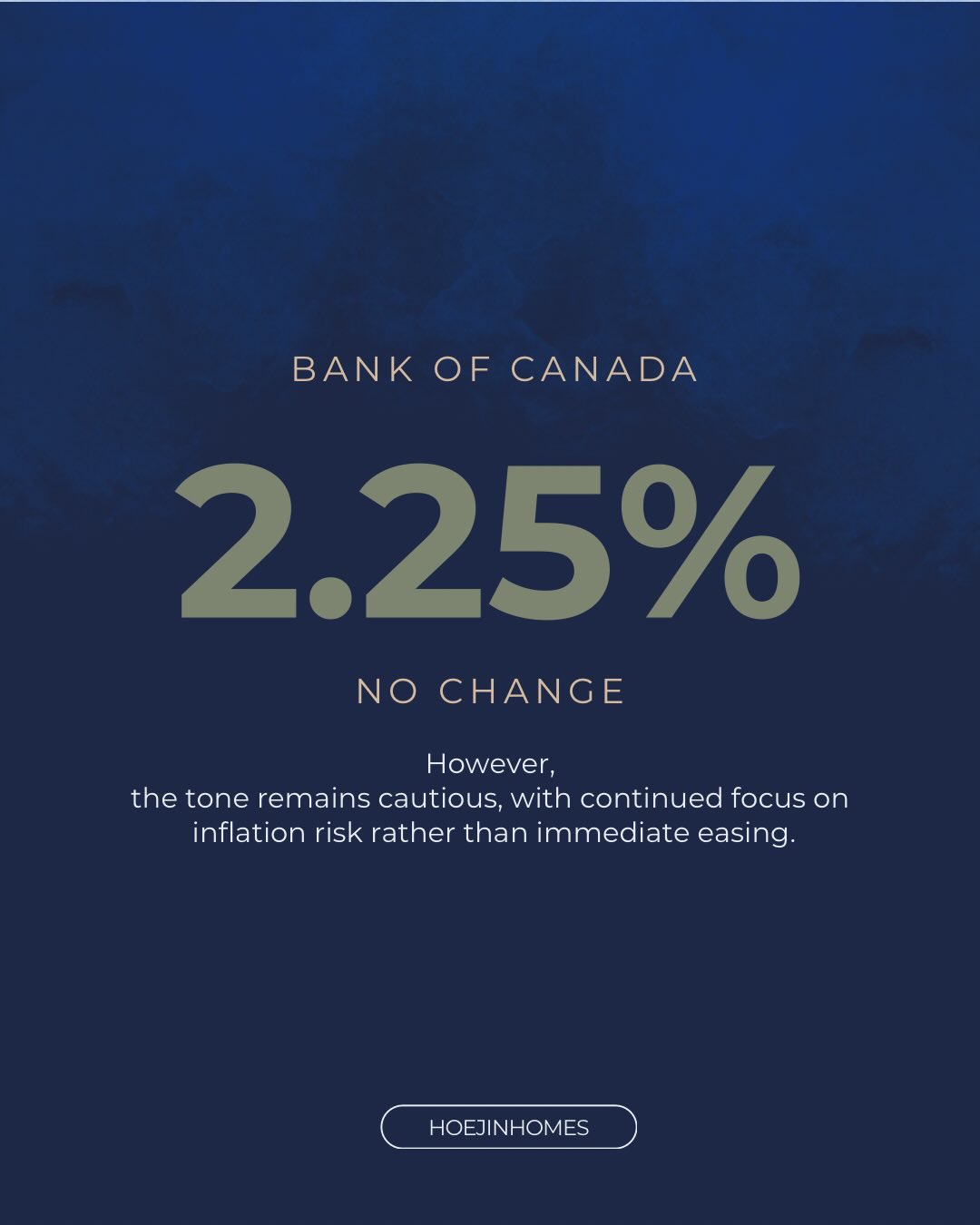 Rate held — but direction still matters.
The Bank of Canada kept rates at 2.25%.
No surprise in the decision, but the message remains cautious.
This is not a signal of easing.
It’s a signal of waiting.
With inflation risks still present,
the path forward may take longer than many expect.
For buyers, this shifts the question:
Not “Will rates drop soon?”
But “How does today’s rate environment shape my risk and affordability?”
Guiding confident real estate decisions through clarity and market insight.
Hoejin Wang @hoejinhomes
Stouffville & York Region REALTOR®
in collaboration with
Ijeoma Maduekwe @ijerealestate
Whitby & Durham REALTOR®
