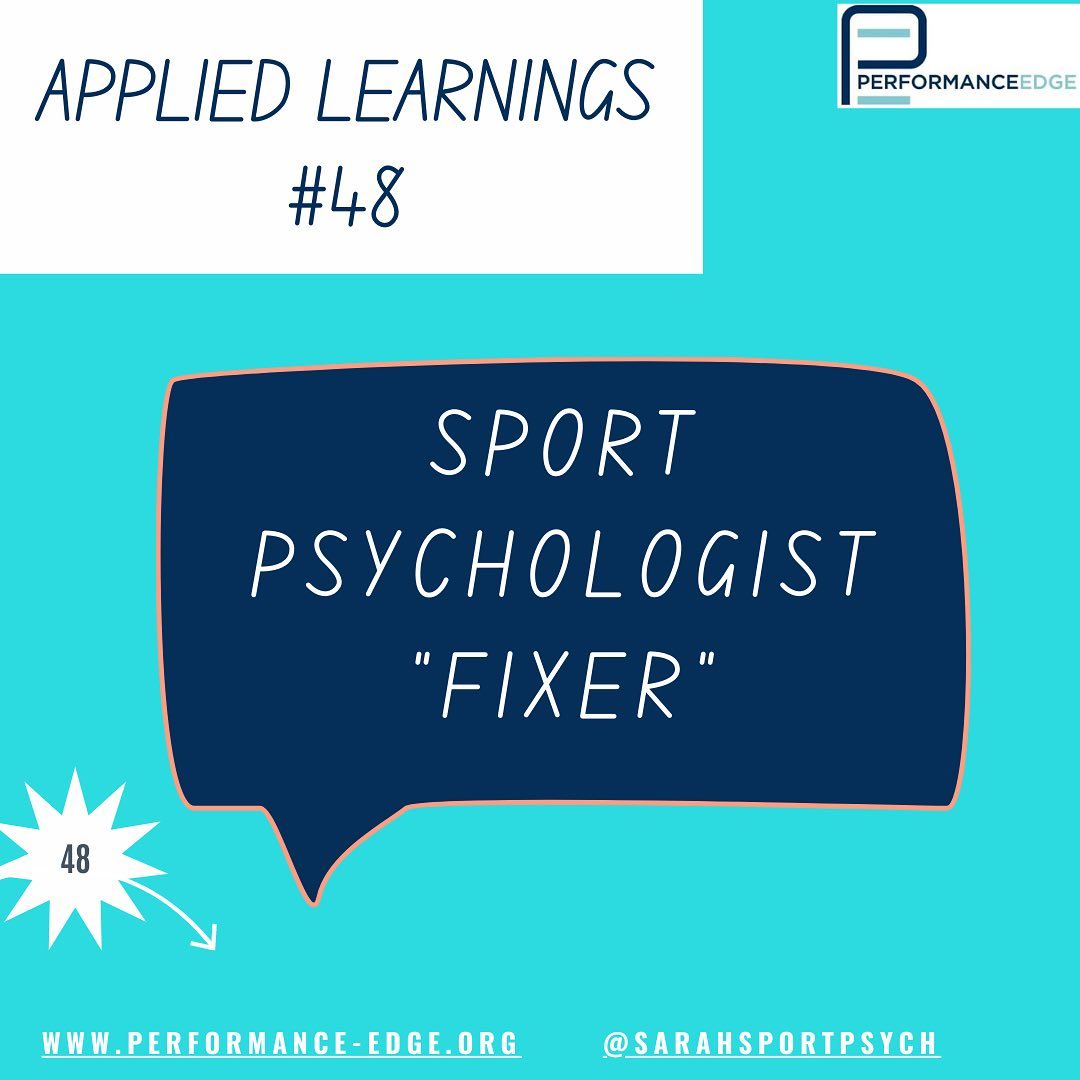 WEEK 48 Applied Learning Series
Sport Psychologist = “fixer”
🔧“The player has an issue, send them to the psychologist”. Being seen as someone who works only with problems/issues is an easy trap to fall into as a sport psychologist.
✋When we position ourselves as NOT being exclusive to ‘fixing’, we can better normalise our work as a ‘value added’ athlete experience.
📲The media portrayal has not helped this process, articles often only discussing the use of a sport psychologist when a player has a problem.
❓What are we doing to reframe this view? Where and how do you ensure your work is adding value to an athletes experience & performance when there’s nothing ‘wrong’?
#sportpsychology #appliedpractice
#learning #performance #balance