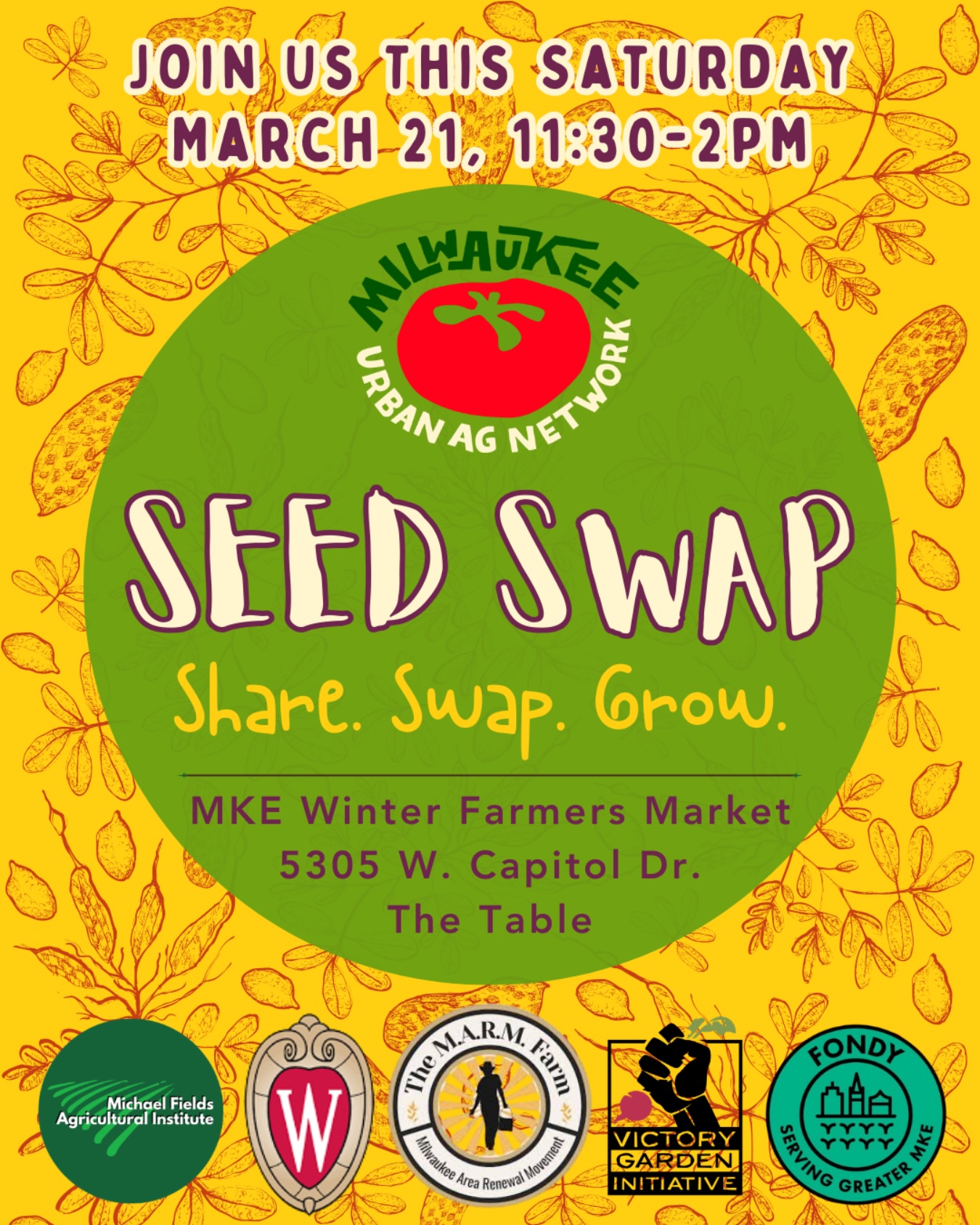 This Saturday! Join our @mkeurbanagnetwork for a Seed Swap and Social at The Table, 5305 W. Capitol Drive, during and following the Milwaukee Winter Farmers Market. This market has So Much Good Food! You won’t want to miss it, and you won’t want to miss connecting with other urban growers, including our friends at @fondymarkets @marmfarm_milwaukee @victorygardeni and @uwmadison Extension. No seeds, no problem! Just bring yourself and your dreams for the growing season. We’ve got seeds to share!
Find more info and RSVP for FREE at michaelfields.org/event-list