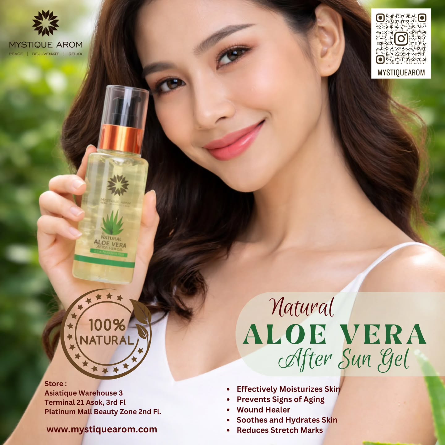 Natural Aloe Vera - After Sun Gel 95 ml
This simple yet effective formula contains compounds that help encourage skin repair and new skin cells to set up. Pain relieving compounds help soothes sun burns, skin irritation and redness of inflamed troubled skin.
สูตรที่เรียบง่ายและมีประสิทธิภาพนี้มีสารประกอบที่ช่วยกระตุ้นการซ่อมแซมผิวและการกำเนิดเซลล์ผิวหนังใหม่ ช่วยบรรเทาแผลไหม้จากแสงแดด บรรเทาอาการระคายเคืองผิว และลดรอยแดงของผิวที่มีอาการอักเสบ อโลเวร่าเจลยังช่วยล็อคความชุ่มชื้นโดยสร้างชั้นป้องกันบนผิวหนังและให้ความชุ่