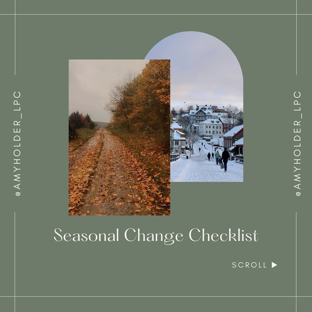 A lot of us struggle with seasonal changes and colder weather. Prepping for seasonal changes can make the transition a little less daunting and help you cope better. Try these 5 tips to make this seasonal transition easier for you.
•
•
•
•
#SeasonalDepression #Fall2024 #SAD #ShorterDays #MentalHealthTips #MentalHealth #SelfHelpTools #SelfHelpTips #Growing #Health #PersonalGrowth #Therapy #Teletherapy #TherapistOfInstagram #moderntherapymadison #amyholder_lpc
