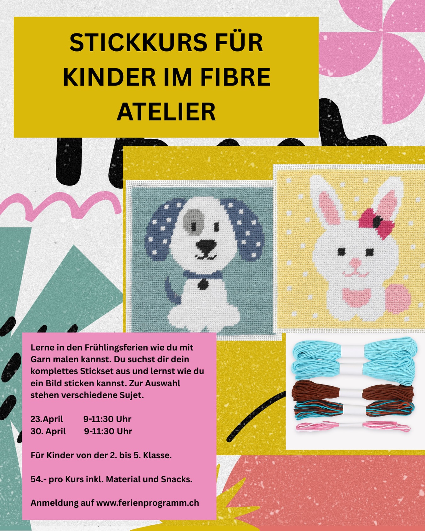 Auch diesen Frühling können eure Kids wieder was kreatives lernen im Fibre Atelier.
Du wolltest schon lange Bilder mit Nadel und Faden „malen“? Im Fibre Atelier kannst du einen ganzen Morgen lang ins Sticken eintauchen. Such dir einfach ein Kit aus – und schon geht’s los mit dem Tapestry-Stich. Er ist der einfachste unter den Stickstichen und perfekt für den Einstieg. Du wirst schnell merken: Eigentlich ist es wie ein Ausmalbild – nur eben in 3D. Das Kit gehört natürlich dir. Und wenn du möchtest, kannst du zu Hause direkt weitersticken.
Die Kurse sind wie immer direkt auf der Website des @ferienprogramm.ch buchbar.
Vielen Dank an den Verein für die tolle Plattform die ihr den Kids, Eltern und Veranstaltern bietet.
#fibreatelier
#fibreatelierkurs
#ferienprogramm
#ferienprogrammfürkinder