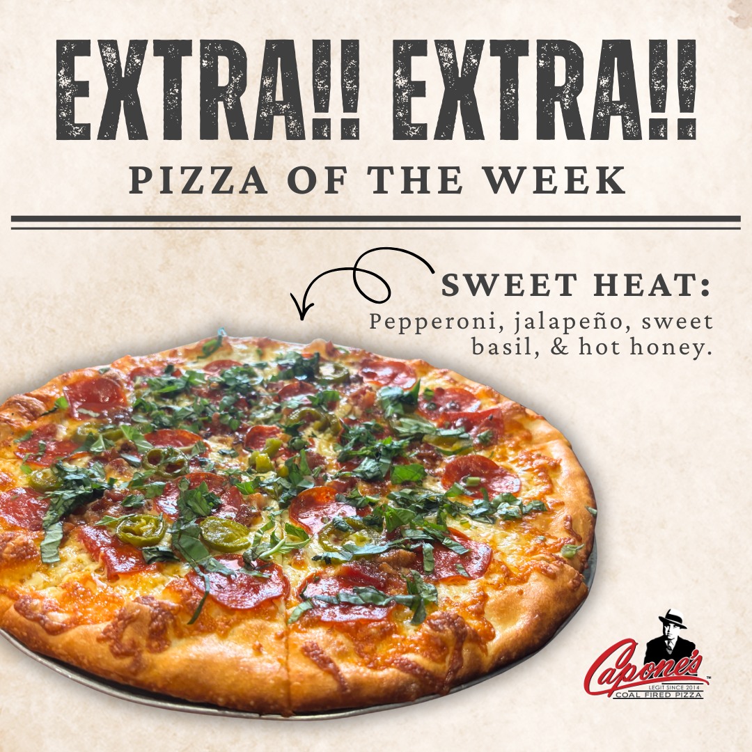 Sweet. Spicy. Perfect. 🔥🍯🍕 Our Sweet Heat pizza brings together pepperoni, jalapeños, fresh basil, and a drizzle of hot honey for the ultimate bite. Don’t miss it this week!