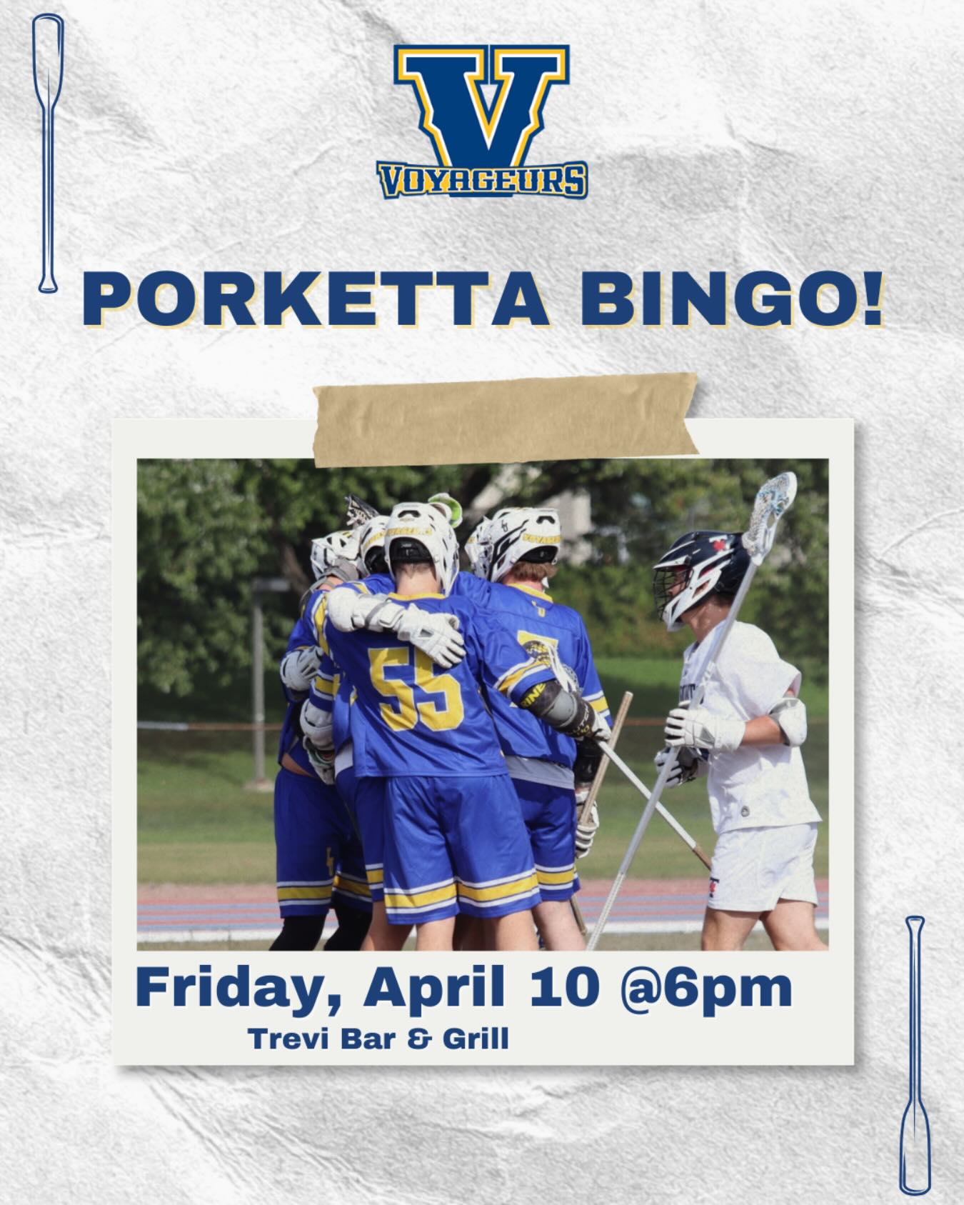 📣 The much anticipated 2nd annual LU Lacrosse Porketta Bingo! You won’t want to miss this event at Trevi Bar & Grill!
Calling all LU students, friends, families, and alumni! Come down to Trevi’s Friday, April 10th for some cold beverages and plates full of Porketta! All proceeds will go back to supporting your Laurentian Lacrosse team!
Doors open at 5pm, seats are first come, first serve! Bingo starts at 6pm!
Tickets are $30 each, and come with 3 bingo cards! With the option to purchase an additional bingo card for $5 at the event.
Send us a DM or email us at luvoyageurslacrosse@gmail.com to purchase your tickets!
#VoyageursLacrosse #PorkettaBingo