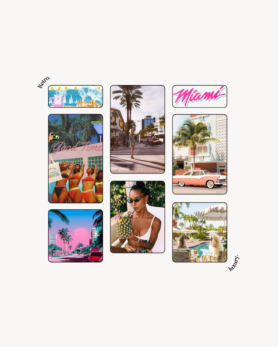 Okay, Muses, picture this: A luxury swimwear line that’s a first-class ticket back to the vibrant 80's Miami Beach scene. Well... that's exactly the wave you're about to ride. Get ready to bask in the nostalgia and own the sun-kissed glam with this branding and website design.
Before we just jump right in, we have to visit the beginnings of this project with the creative direction and color palette. Stay tuned. 🌴✨ #itsmondaysmuse
#colorpalette #branddesign #retroaesthetics #branddesigner
#brandingdesign