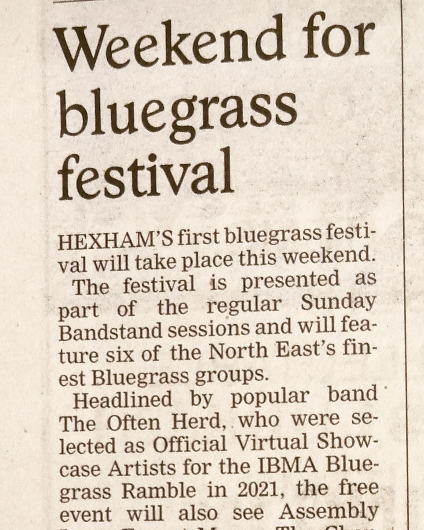 It’s official! The festival is in the @hexhamcourant and best of all, it’s TOMORROW!!! Months of hard work and planning from an amazing team of volunteers all leads to tomorrow at midday. We can’t wait to share our passion, skills and love for music with you all. So bring a camping chair, your favourite picnic blanket and soak up an afternoon of amazing music from some of the North East’s best Bluegrass, Old-time and Americana musicians!
#hexham #visitnorthumberland #bluegrass #americana #banjo #fiddle #flatpicking #mandolin #doublebass