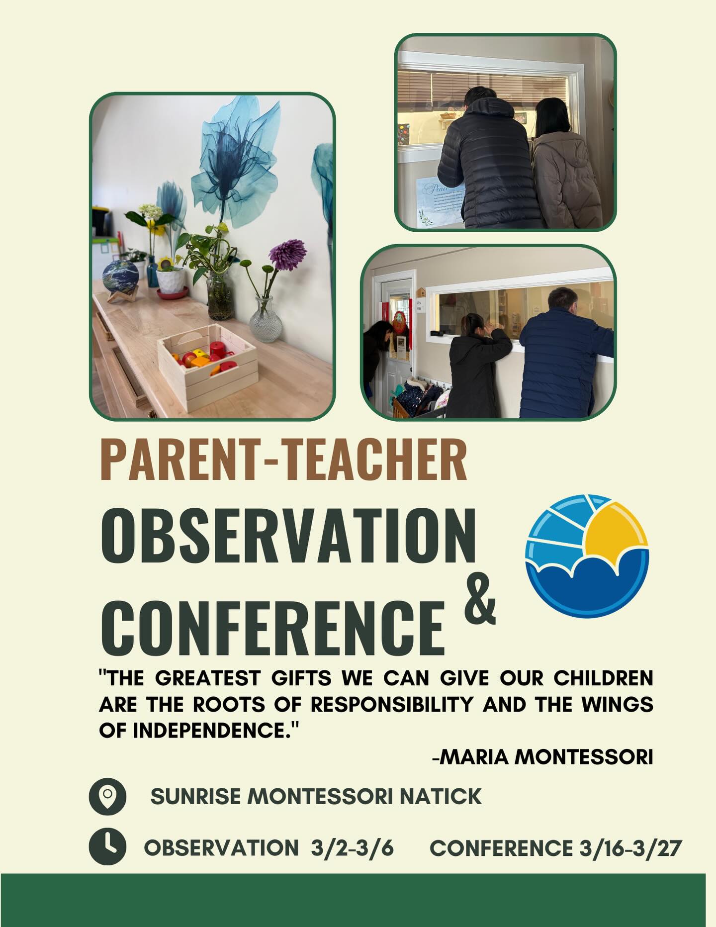 It’s the month of parent and teacher connection 🤍
A special time for us to come together, share our beliefs, and focus on our children.
From classroom observations to meaningful conferences, our parents have the opportunity to quietly watch their children at work and connect with teachers to discuss their growth and progress.
These moments of connection help strengthen our Montessori community and support every child’s journey 🌱
#sunrisemontessorinatick #parentobservation #parentteacherconference #montessori #connection