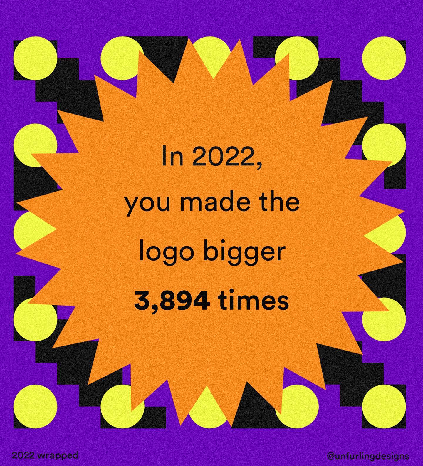 The kind of #2022wrapped that hits home 🥲
True story of a graphic designer. Send prayers for 2023.
•
•
•
•
•
•
•
•
•
#spotify
#spotifywrapped #graphicdesigncentral #graphicdesigncommunity #albumart #designhumor #eyeondesign #designmemes #relatablememes #dailyart #typography #designinspo #designermemes #relatable #digitalarchive #spotifyplaylist #graphicjuice #thedesigntip #posterunion #adobe #trendingmemes #trendingmemesdaily #explorepage
