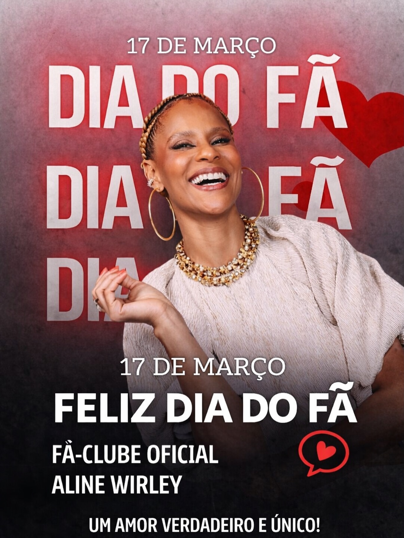 Hoje é o dia de quem transforma admiração em amor, música em emoção e momentos em memórias inesquecíveis. 💖
Ser fã é estar presente mesmo de longe, é vibrar a cada conquista, é sentir cada canção como se fosse feita pra gente. É um amor verdadeiro, único e eterno.
Feliz Dia dos Fãs! ✨
Fã-Clube Oficial Aline Wirley