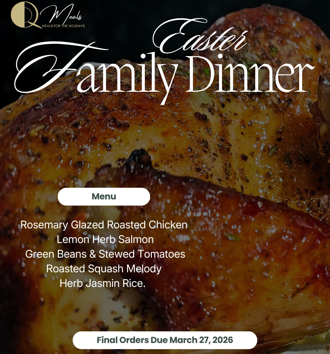 Last minute plans? We've got Easter dinner covered! Our Easter Family Dinner Q-Meal is available for ordering now through March 27th. Place your order today and make Easter easy, flavorful, and memorable! 🍽️ 💛 #qzeens #qmeal #familydinner #easterservice