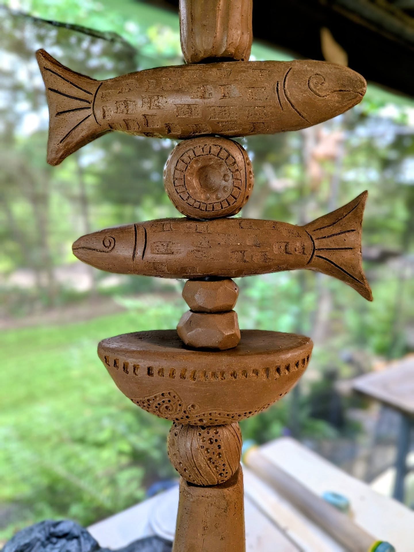 What a fab day with @mariabrownceramicart as we started working on totems yesterday. A workshop not to be missed. I love what I am creating plus all the inspiration and a few handy hand building tips too. Thank you Maria for starting me on the totem path. 😘😃🤗 And now back to more carving. 🧡
..
#totem #handbuiltpottery #sharedcreativity #sunshinecoastpotters #texturedceramics