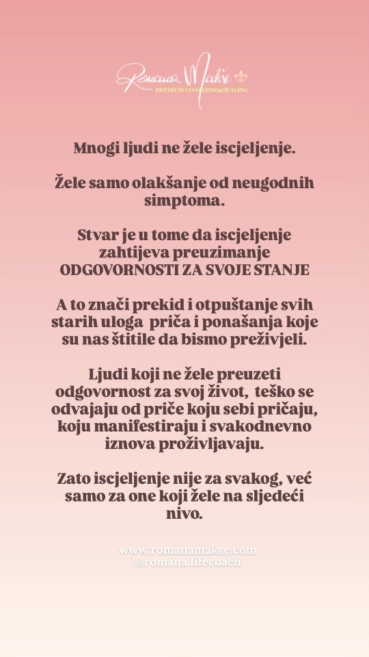 Istina koju većina ne želi čuti:
olakšanje ≠ iscjeljenje
Iscjeljenje nije “osjećat se malo bolje".
Iscjeljenje je “biti bolja" ~ prema sebi.
Ne žele svi promjenu.
Neki žele samo da manje boli.
A ti? 👀
𝙋𝙧𝙚𝙢𝙞𝙪𝙢 𝘾𝙤𝙖𝙘𝙝𝙞𝙣𝙜&𝙃𝙚𝙖𝙡𝙞𝙣𝙜 ⚜️
www.romanamakse.com