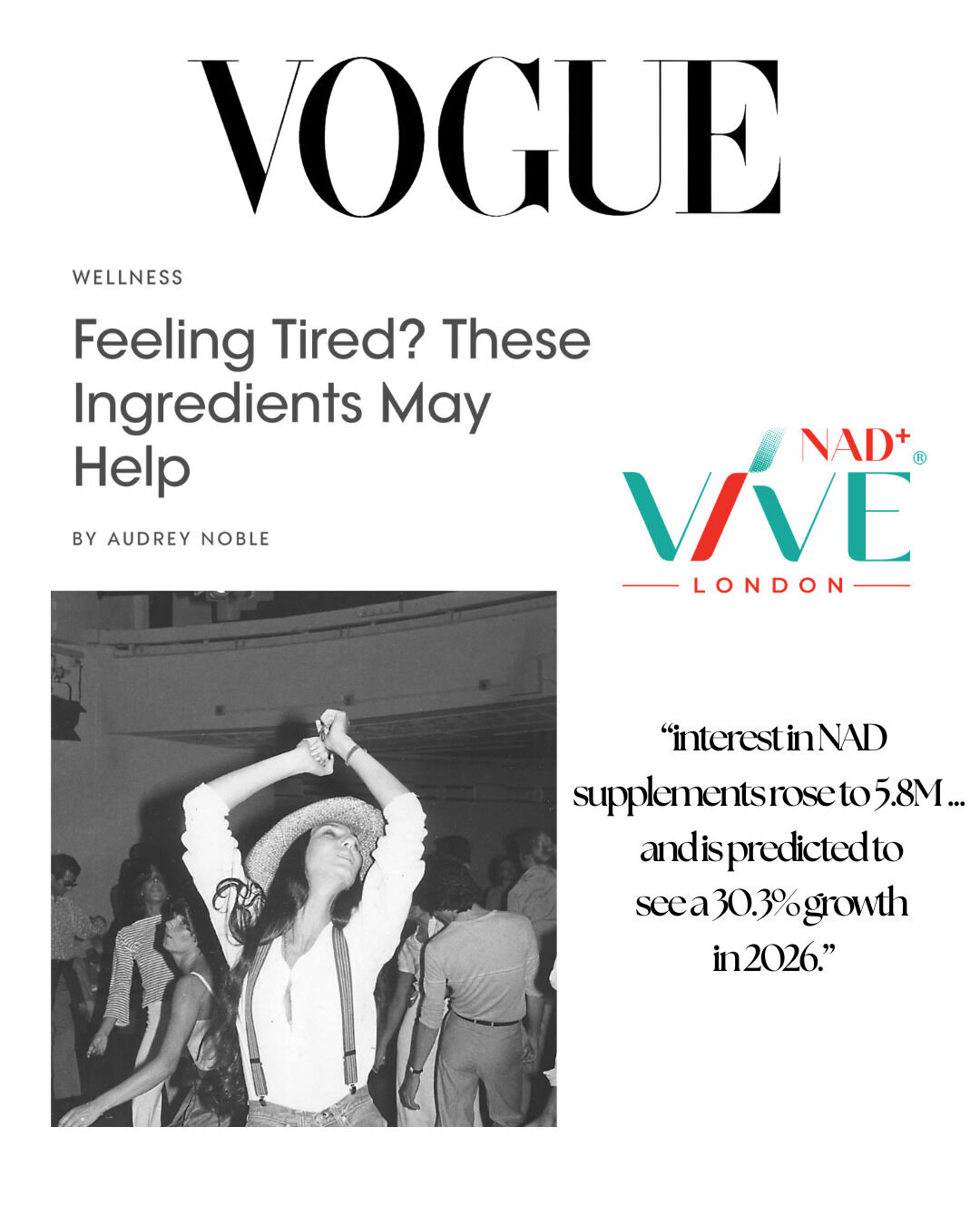 It's in Vogue.
Feeling tired? VIVE-NAD+ can help!
#vogue #voguearticle #nadplus #wellness