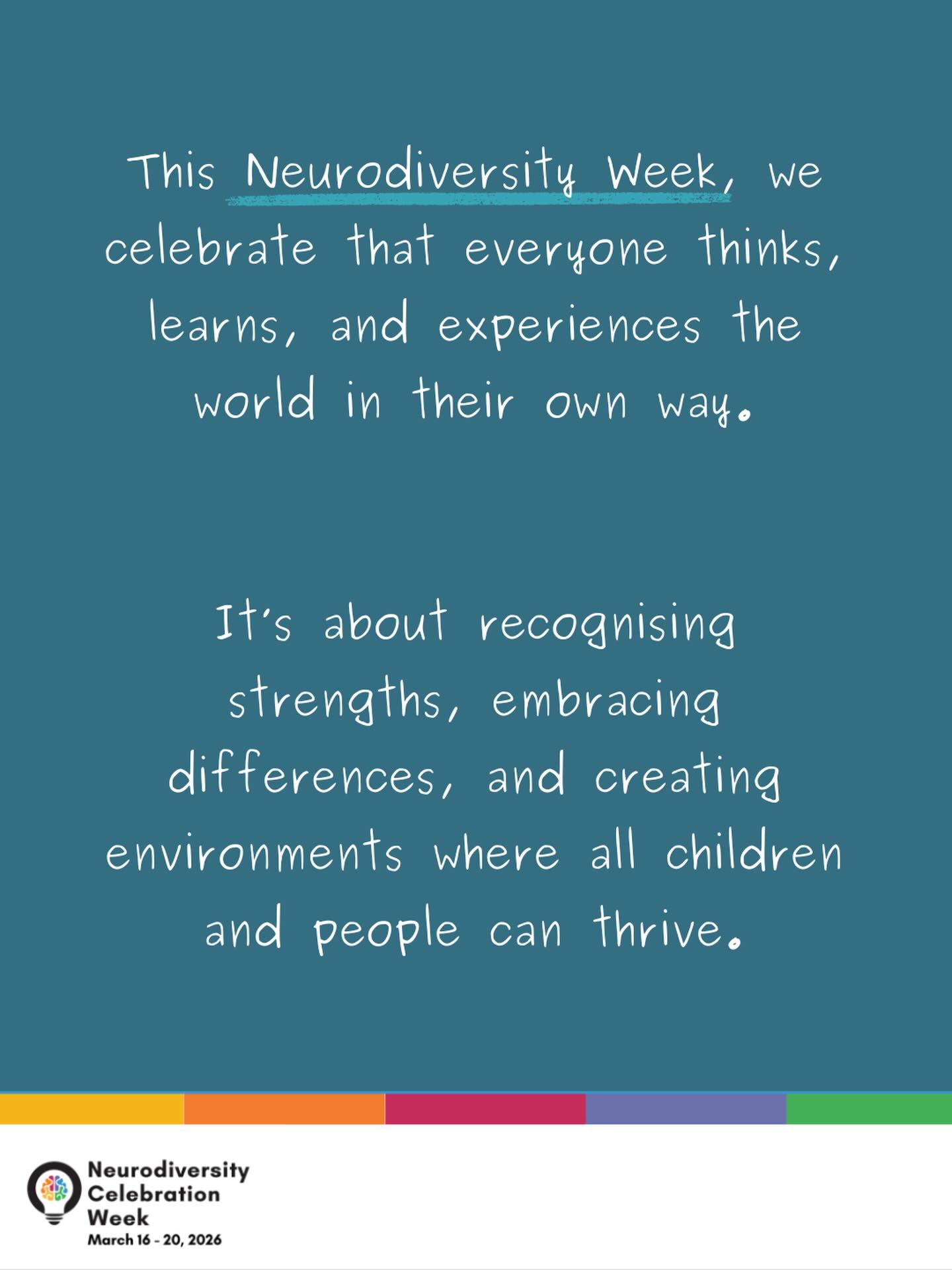 This Neurodiversity Week we celebrate every child’s unique way of thinking, learning, and experiencing the world 💙 Every difference is a strength, and every child deserves support, understanding, and spaces where they can thrive.
It’s not just about recognising differences once a year. It’s about the little ways we support children every day—through play, movement, routines, learning, and connection. Every activity is an opportunity to nurture strengths, build confidence, and create an environment where all children feel valued and capable.
Let’s embrace diversity, challenge expectations, and celebrate every child for who they are 💙
#NeurodiversityWeek #PaediatricOT #StrengthsNotLabels #EveryChildCanThrive #CelebrateAbilities #SupportEveryDay #InclusionMatters #DifferentNotLess