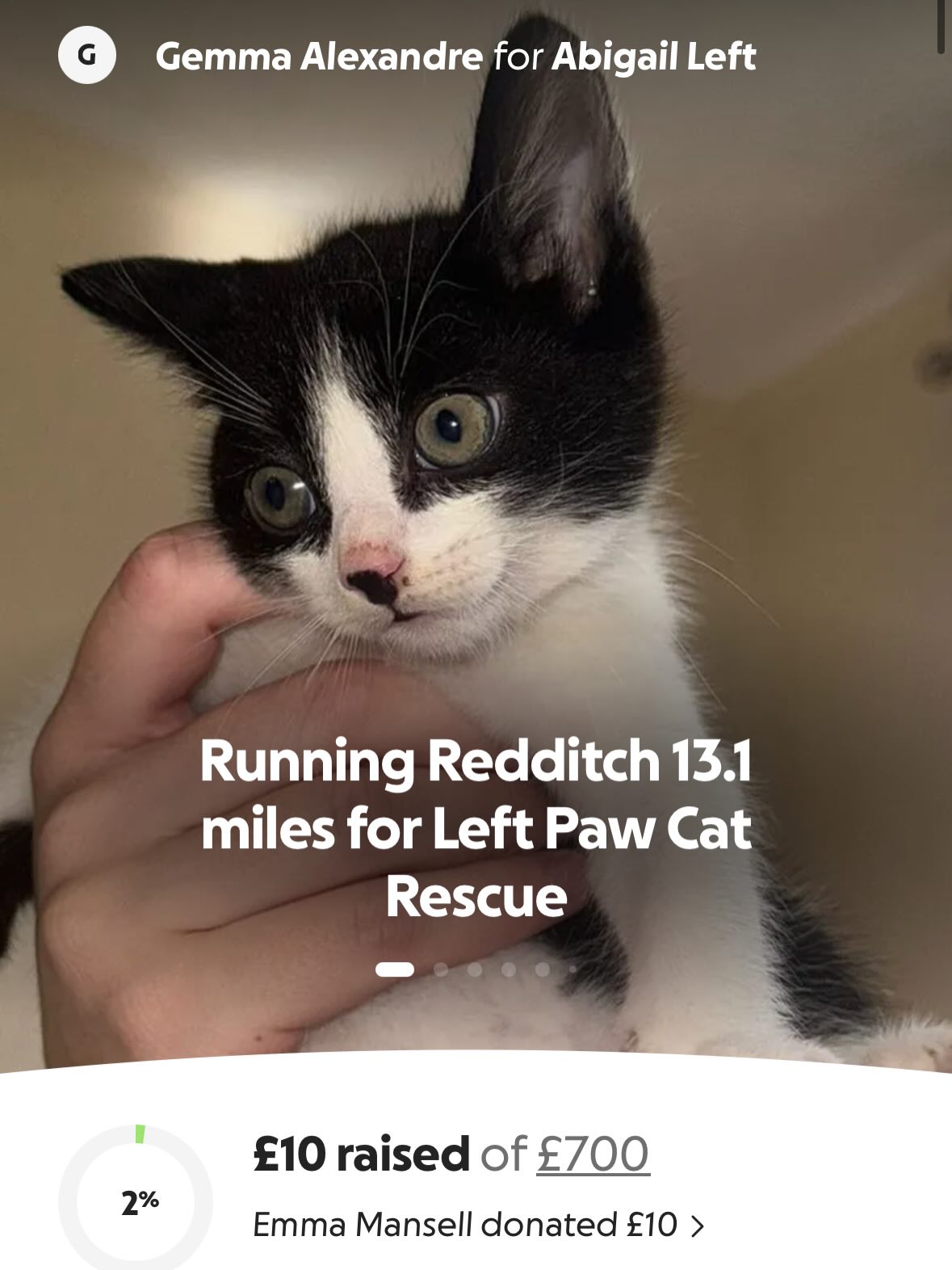 Hi all, a very kind lady is running a half marathon in June to raise much needed funds for the rescue. Every pound helps and goes directly towards the care to each cat/kitten we have in care.
If you can donate, or even just share it would be greatly appreciated!!
Link will be in bio💖Thank you xx