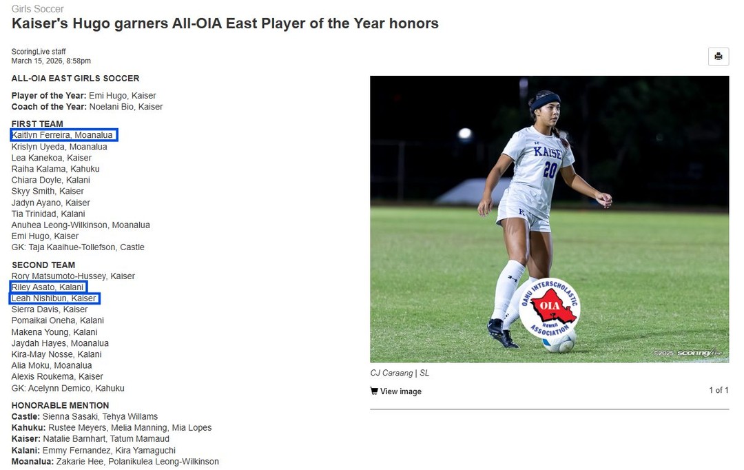 Congratulations to Kaitlyn Ferreira, Riley Asato, and Leah Nishibun (2009 Girls) on being recognized in the OIA East Player of the Year Honors.
Recognition like this reflects consistent work, contribution to their teams, and the ability to perform in important moments throughout the season.
Well earned. Keep building. 🌺⚽️
#FCHawaii #OIA #GirlsSoccer #PlayerRecognition #HawaiiSoccer #AchieveInspireConnect