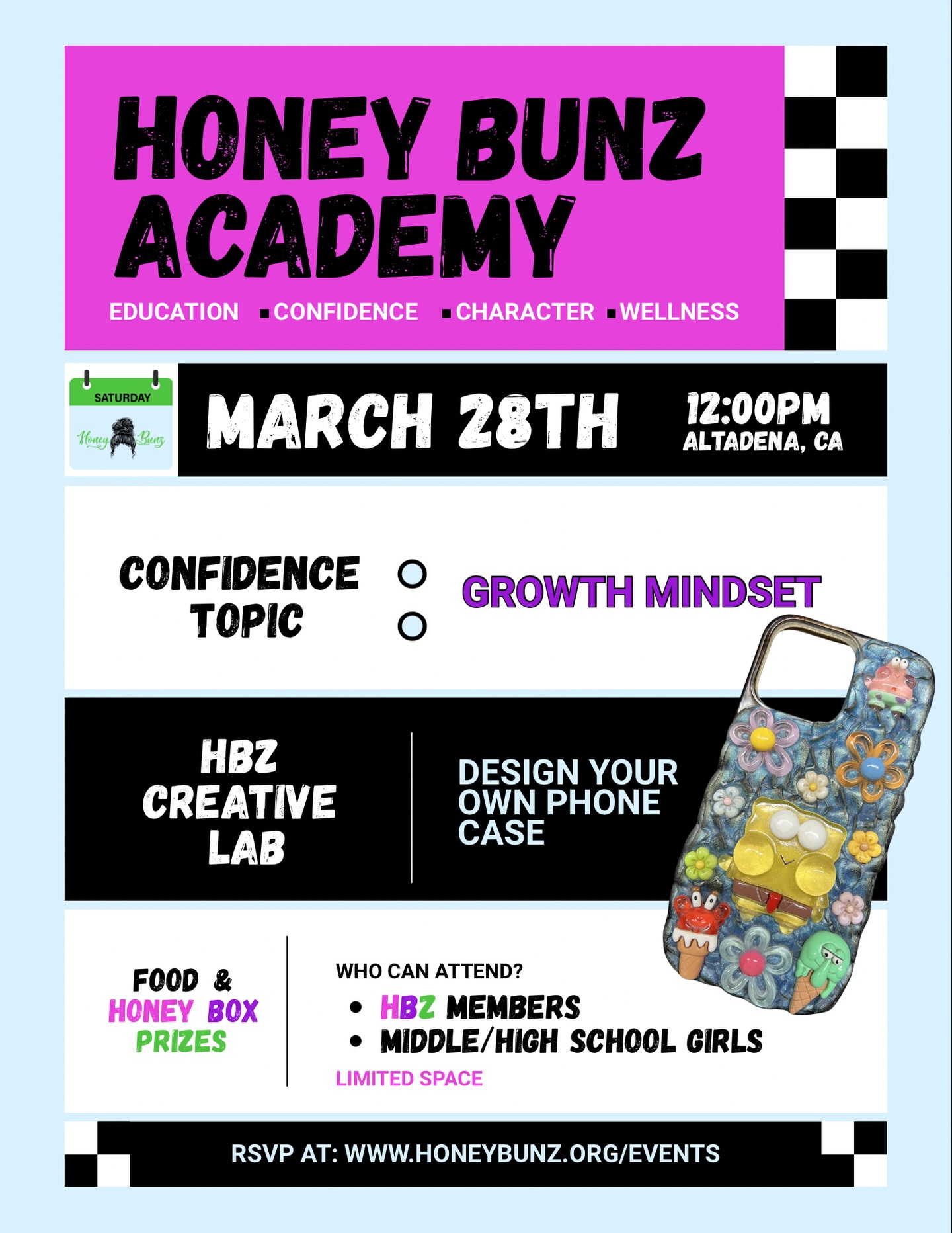 🩷 Mark your calendars | March 28 🗓️
Our next HBZ Academy session focuses on growth mindset, learning how our thoughts shape confidence, challenges, and success.
✨HBZ Creative Lab: DIY Phone Cases 📱
A space for girls to learn, create, and grow together. 🩷💜💚🖤🤍
#HoneyBunz #HBZAcademy #HBZCreativeLab #GrowthMindset #GirlsEmpowerment
