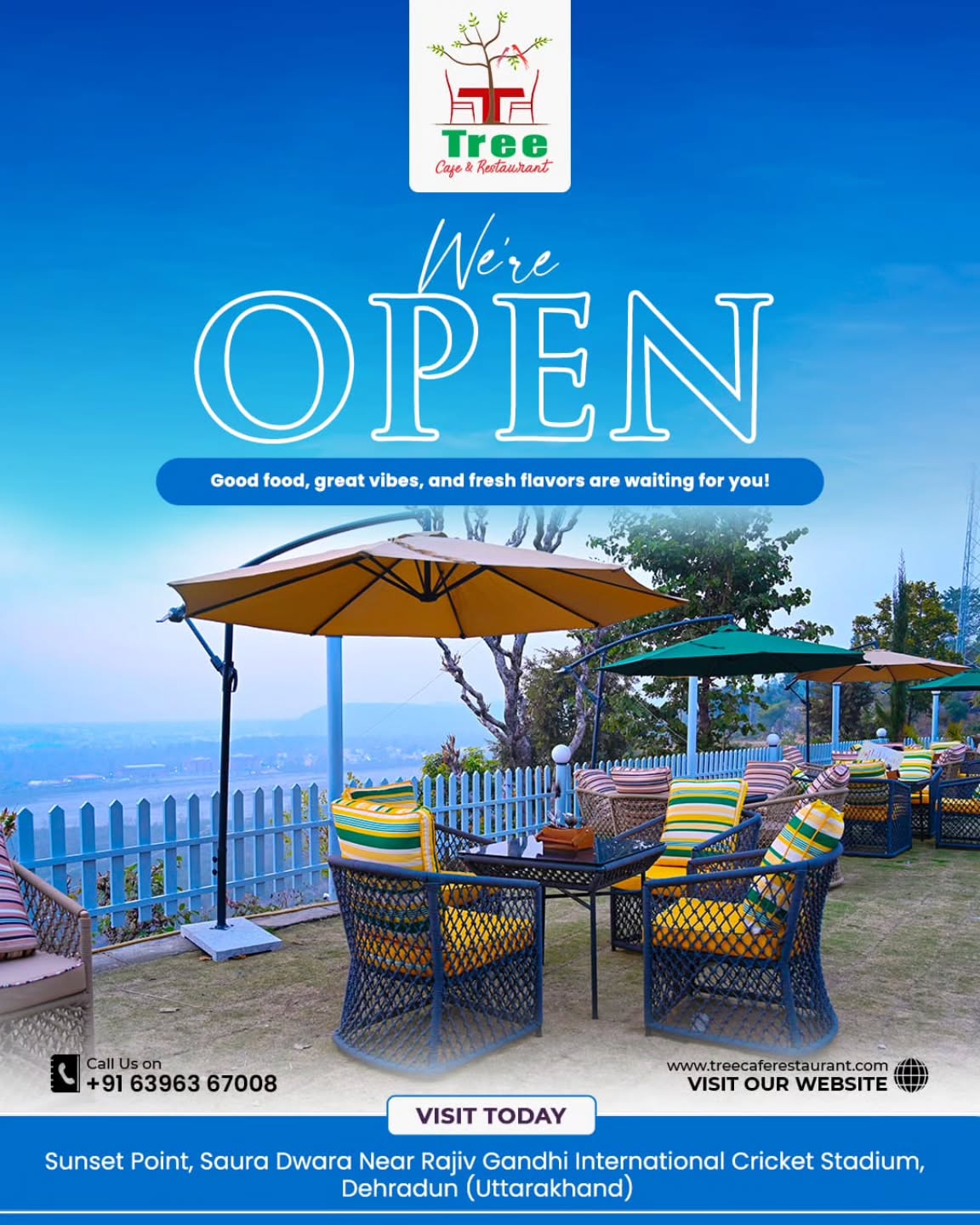 We’re OPEN! 🌿☕
Experience good food, fresh flavors, and breathtaking views at Tree Cafe & Restaurant, Dehradun. Come for the vibe, stay for the taste your perfect chill spot awaits! 🌄
#TreeCafe #CafeInDehradun #OpenNow #DehradunDiaries