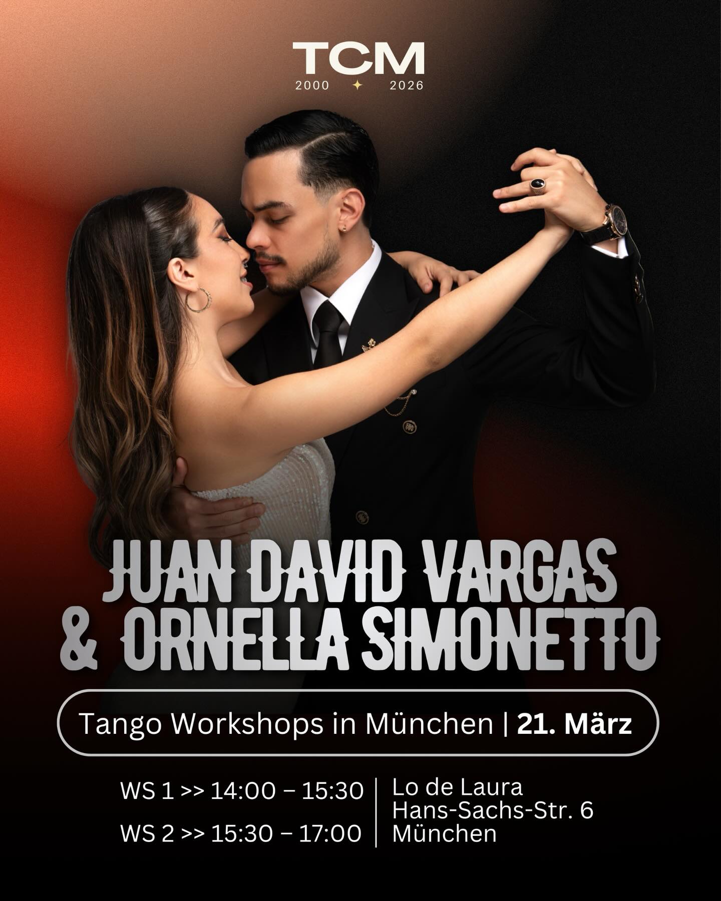 >> Ornella Simonetto & Juan David Vargas in Munich💥
🚨 ONLY FOR ONE DAY!! 🚨
Nur für diesen Samstag könnt ihr ein intensives Workshop-Marathon erleben mit Juan und Ornella.
Mehr Informationen und Anmeldungen findet ihr auf unserer Webseite💻