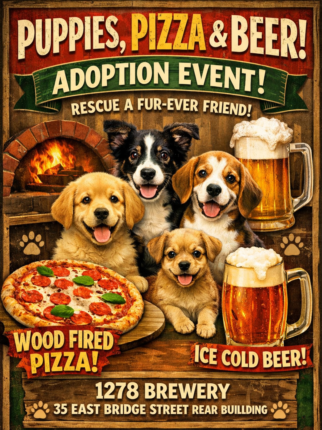 Come get a puppy, wood fired pizza and delicious beer!!! @twelve78brewing