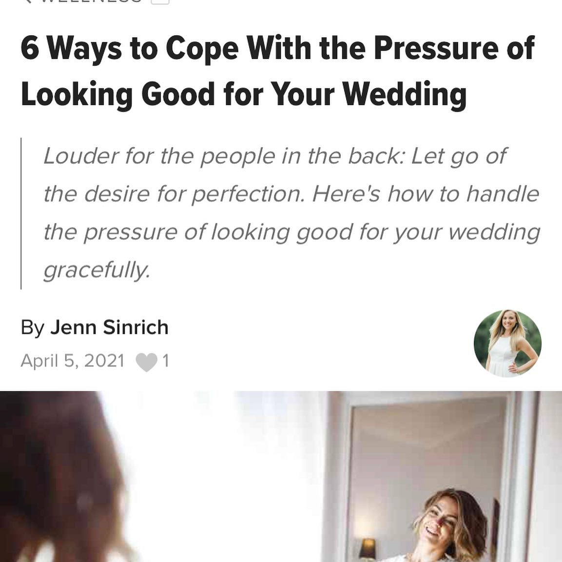 Check out an article I contributed to in @WeddingWire by @jennsinrich focused on practical strategies for coping with the pressure of “looking good” on your wedding day in the midst of a global pandemic.
.
.
.
If you’ve followed me for any amount of time then you know I’m all about self-compassion and critically assessing why we value what we value. This is especially important for anyone who feels the pressure to change their body for aesthetic reasons. Swipe left to see a few of my tips!
.
.
.
Happy Flourishing! 🌱