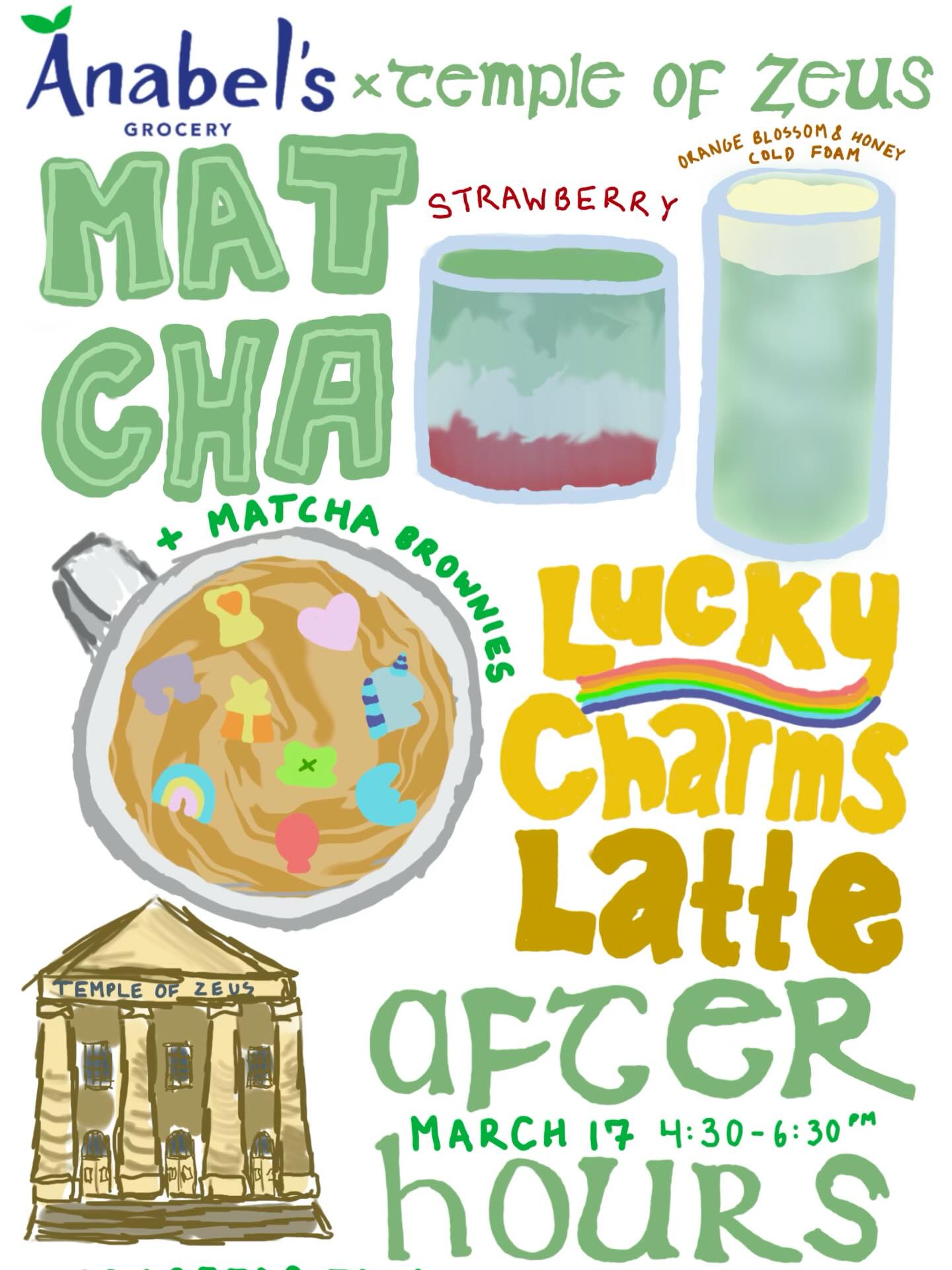 We’re excited to collaborate with Temple of Zeus for an after hours fundraiser with limited time St. Patrick’s Day drinks!🍀 Stop by from 4:30-6:30pm on March 17th to support Anabel's and taste some delicious drinks!