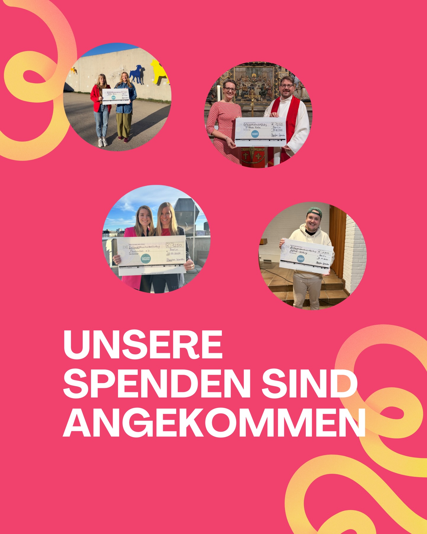 5.000 € für den guten Zweck 🙏
Bei unserem Adventskonzert am 06.12. haben wir gemeinsam mit unserem Publikum Spenden gesammelt – und sind überwältigt von eurer Unterstützung.😍
Vier Organisationen erhalten jeweils 1.250 €:
🐾 @tierschutzberlin – Hilfe für Tiere in Not
❤️ @dzne_de – für die Forschung gegen Alzheimer und andere neurodegenerative Erkrankungen
❤️🩹 @paulinchenev – Unterstützung für Familien mit brandverletzten Kindern
⛪ @st.nikolai_spandau – für die Pflege des historischen Kirchraums
Wir konnten die Spenden inzwischen fast alle persönlich übergeben. Die Fotos seht ihr im Carousel. 📸
Ein riesiges Dankeschön an unser Publikum. Ohne euch wäre das nicht möglich gewesen.🙏🫶🏻
Musik verbindet und manchmal kann sie sogar ein bisschen helfen. ❤️