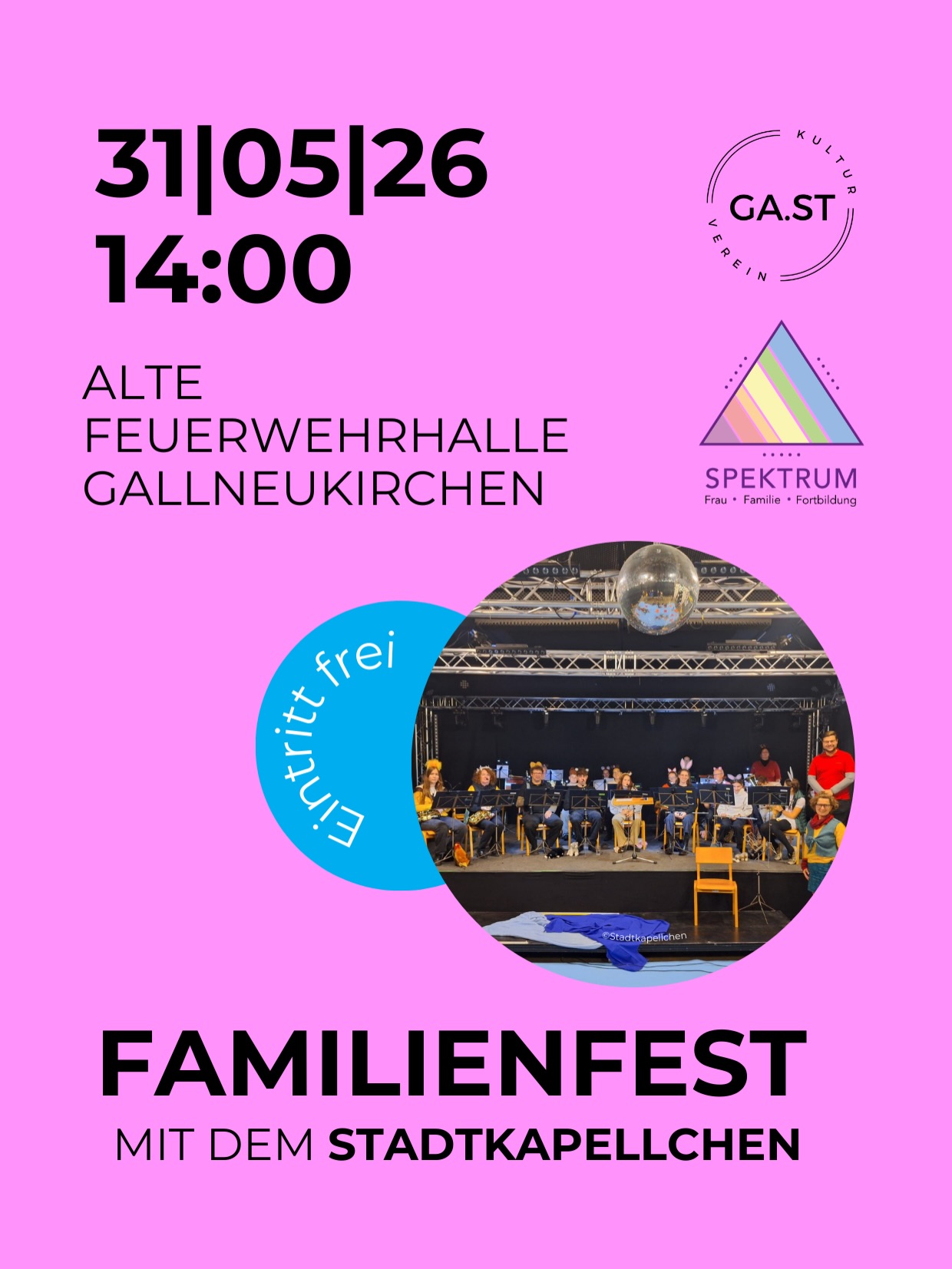 Ein Nachmittag voller Spiel, Lachen & gemeinsamer Zeit wartet auf euch! 🎉
🗓️ 31|05|2026
⏰ ab 14:00 Uhr
📍 Alte Feuerwehrhalle Gallneukirchen
🎟️ EINTRITT FREI – keine Voranmeldung nötig!
🎶 Live-Musik: Stadtkapellchen Gallneukirchen
Auf die Plätze, fertig, Spaß! 🥳
Hereinspaziert und mitgemacht – auch heuer erwartet euch wieder ein buntes Mitmach-Programm für Groß & Klein. Abenteuer, Spiele und ganz viel gute Laune sind garantiert! 🥳
@altefeuerwehrhalle
#familiennachmittag #gallneukirchen #kulturvereingast #gemeinsamzeit #spektrum