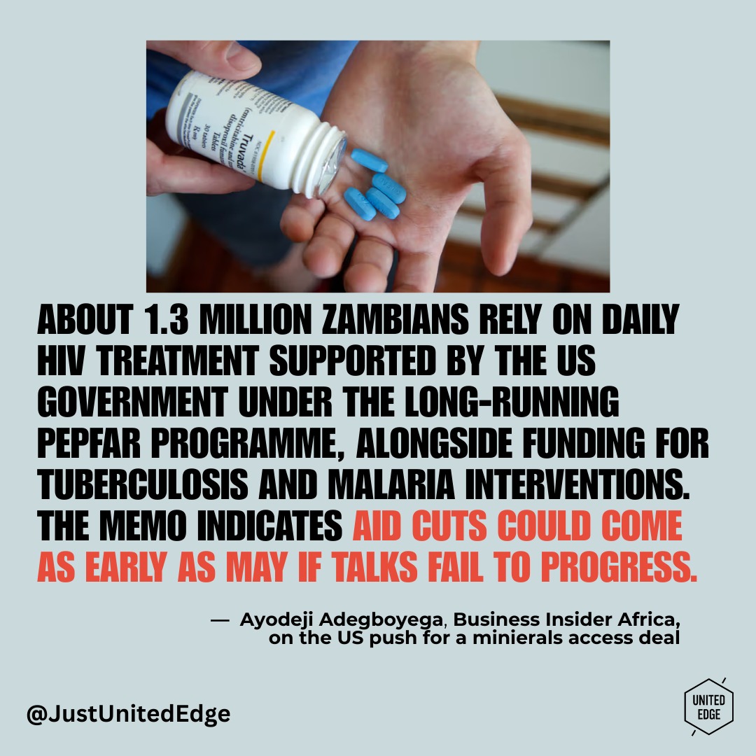 Reports that the U.S. may cut HIV funding to Zambia amid stalled mineral access talks reveal a deeper issue, the weaponization of aid. What should be a commitment to health and human rights risks being reframed as leverage for economic and geopolitical gain.
A just global system would ensure healthcare is protected from political bargaining, uphold national sovereignty, and center the dignity of those whose lives depend on consistent treatment. Justice means decoupling survival from negotiation and not making life-saving healthcare a bargaining chip for profit. https://bit.ly/41fael2
#JusticeNotCharity #GlobalHealthJustice #HealthIsARight #DecolonizeAid #AidAccountability #GlobalSouthVoices #HealthEquity #StopAidConditionality #HumanRights #StructuralJustice #EndHealthInequality #SovereigntyMatters #PeopleOverProfit #EthicsInAid #GlobalSolidarity #RightToHealth #JusticeInAction