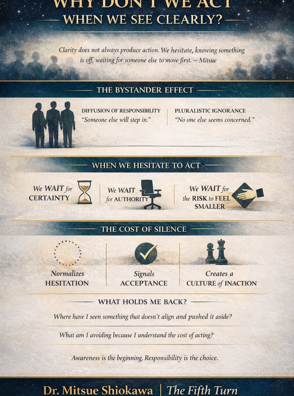 There’s something I’ve grown tired of observing. It shows up in small moments, in meetings, in conversations. In those quiet pauses where something is clearly off and no one says anything.
I see it in others. I see it in myself.
At some point, it stopped feeling like something to analyze and started feeling like something to name.
So I wrote about it. Full Turning Point is linked in my bio.