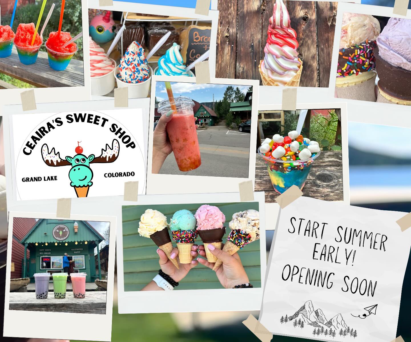 Summer starts SOON at Ceairaโs! โ๏ธ๐ฆ
We are getting the shop ready to open way ahead of the usual schedule & we canโt wait to bring our awesome lineup of treats back to the Grand Lake boardwalk for our 10th year! ๐๏ธ
Whatโs the first thing youโre ordering this year??๐๐ป
๐ 1106 Grand Ave. Grand Lake, CO
๐ป See you very soon!
#grandlakecolorado #icecreamlovers #openingsoon #shoplocalco #icecreamshop