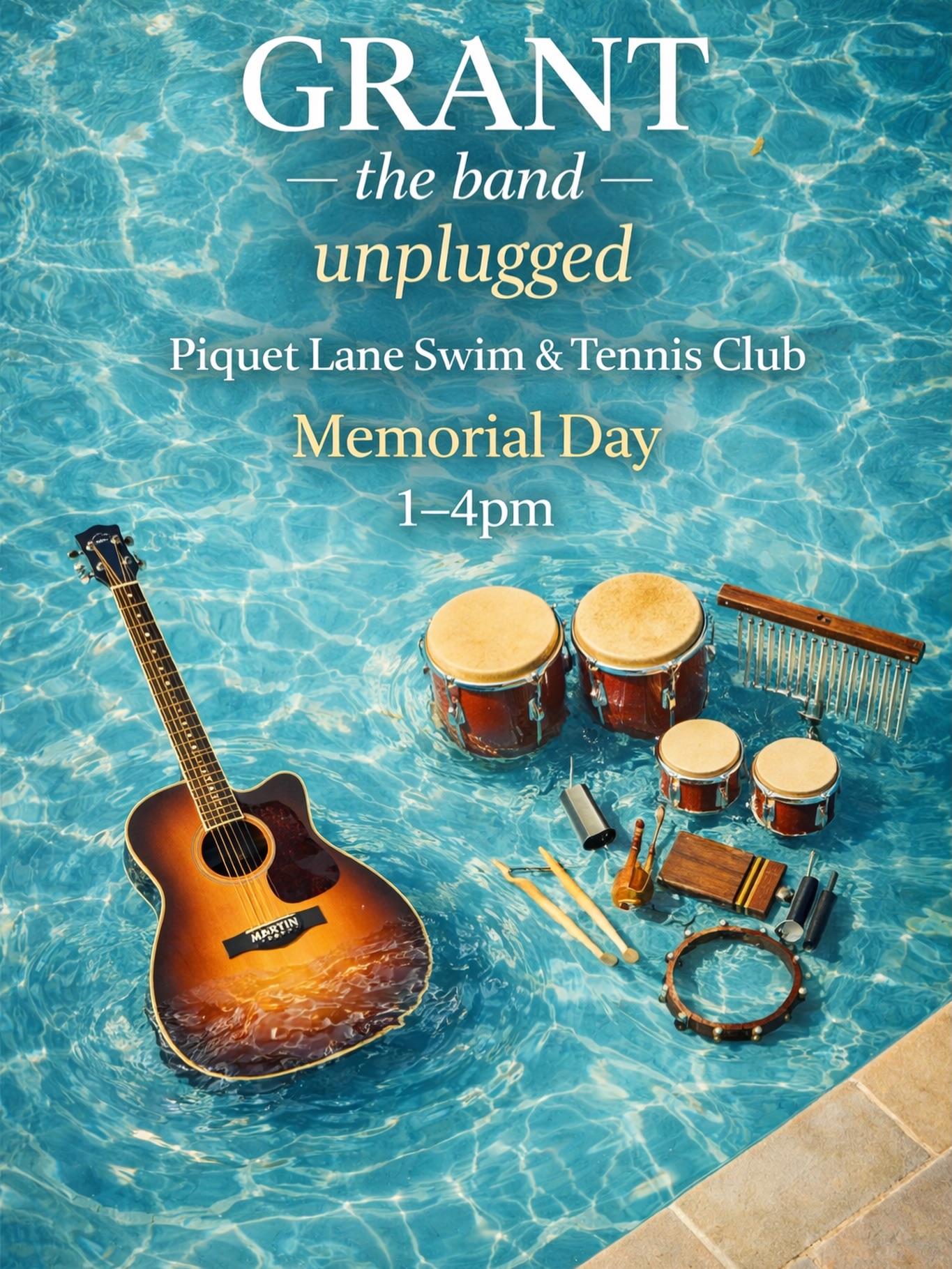 Live for the summer โ๏ธ
GRANT the band unplugged
@noah_grant_ - ๐ธ ๐ค
@percussion__pat - ๐ช ๐ช ๐ช
poolside @piquetlane
Memorial Day
1โ4pm
summer starts here.
#granttheband #memorialdayweekend #summerkickoff #unplugged #piquetlane