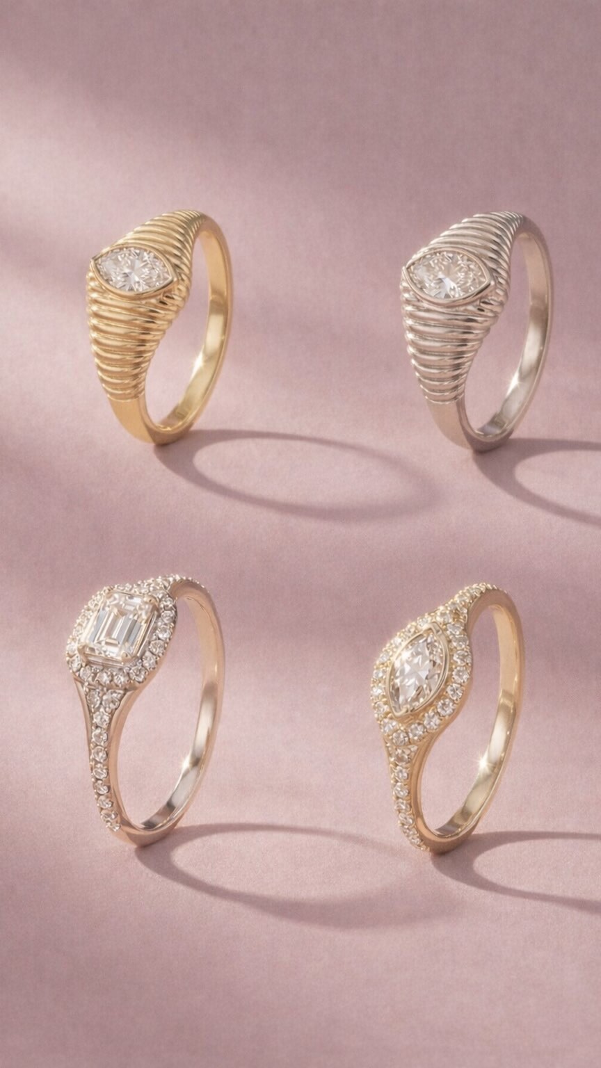 From bold ribbed statements to delicate halo sparkle—your signature shine starts here…
#DiamondRings #RingStack #StatementRing #StackableRings #Signetring