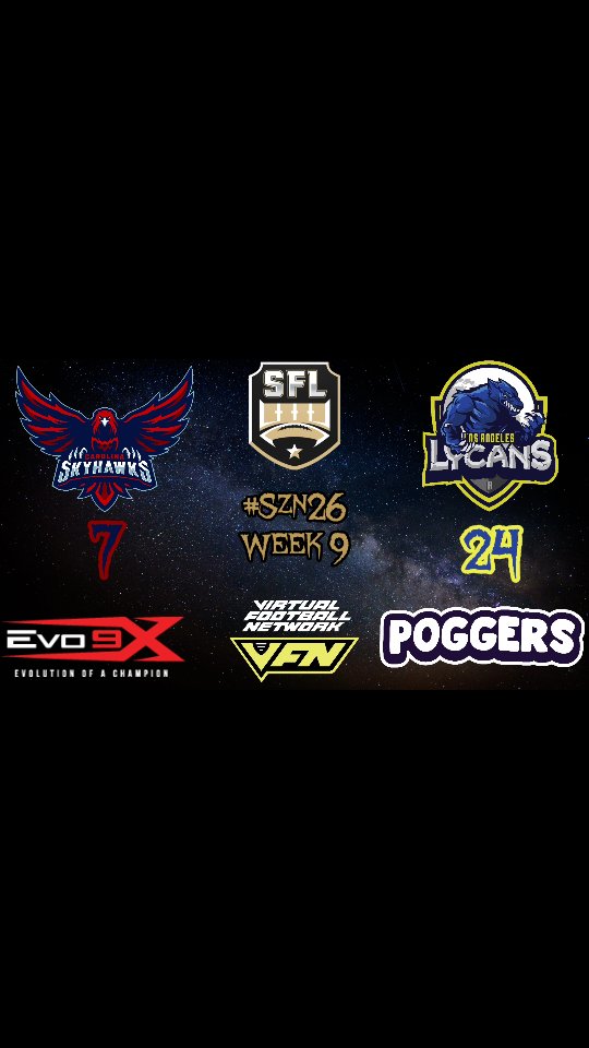 @simulationfl Week 9 Final:
@carolinaskyhawks12: 7
@losangeleslycans: 24
4-3, it's nice to see you again! Next, we travel to Detroit to face the Maulers!
#MakeAnImpact #HowlAtTheMoon #LycAngeles #NewMoon #CTN