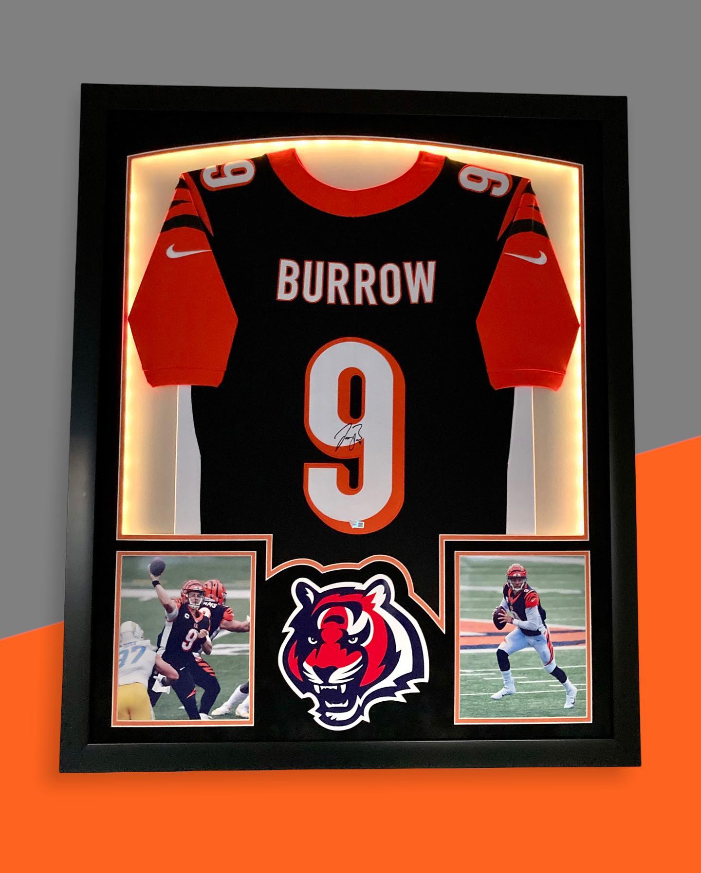 Last one Available @joeyb_9 framed black Nike Jersey with premium LED lighting. Autograph is authenticated thru @fanaticsauthentic
Burrow jerseys are very hard to find and at this price won’t last $2,000 plus Free shipping. DM if interested
••
#joeburrow #superbowl #cincinnatibengals #cincinnati #nfl #framedjersey