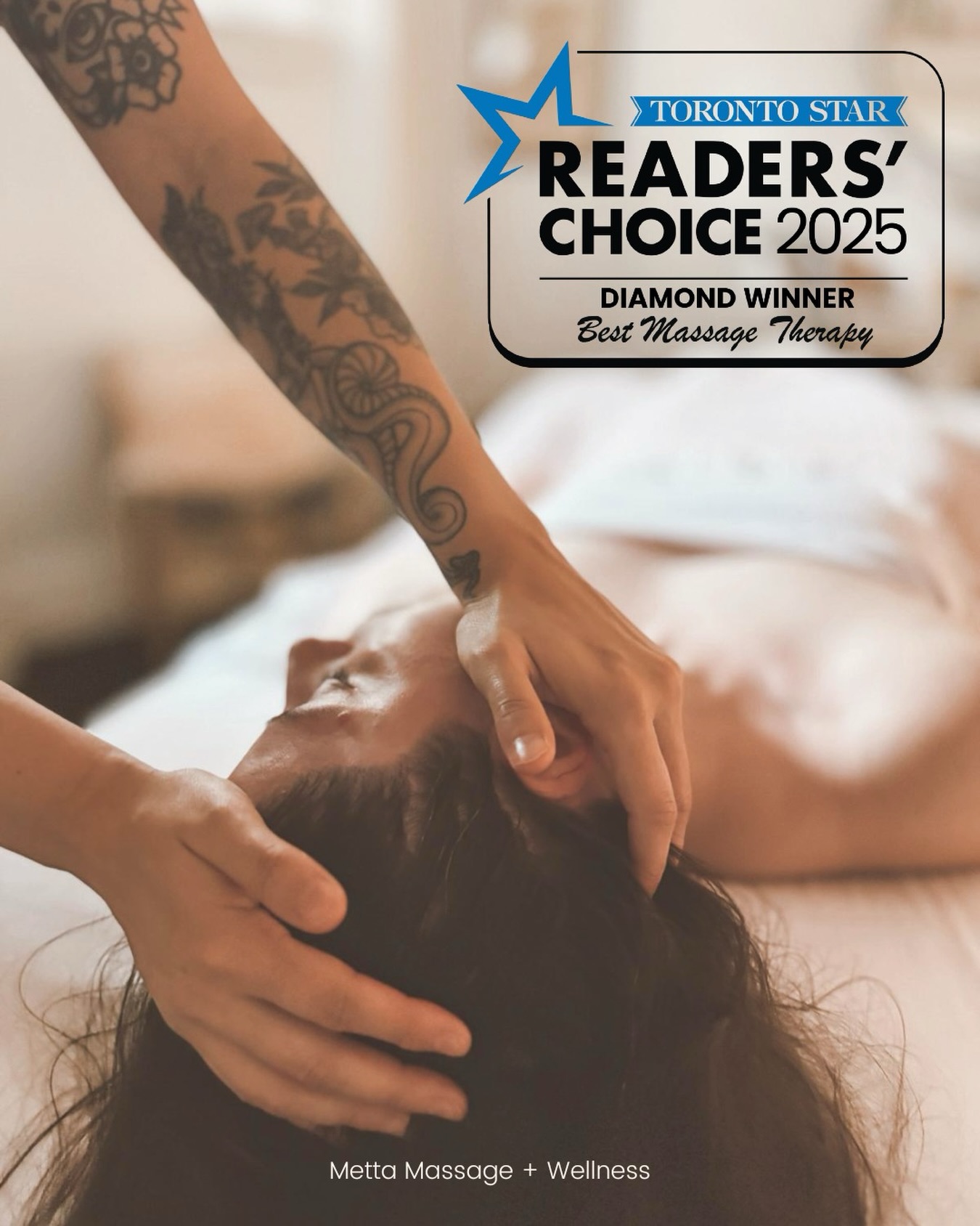 We are so happy to share that Metta received top honours in the Toronto Star Readers’ Choice Awards for Massage Therapy in 2025.
Thank you to everyone who took the time to vote for us. We are truly grateful for the support.
To our community: your trust, your referrals + your continued support allow us to keep our doors open + our team busy.
Thank you for choosing us, supporting us + giving us the opportunity to do work we truly love.
I also want to acknowledge the RMTs at Metta -
Chayse, Heather, Dayna, Darlyn, Viktoriia, Yvonne + Andrew.
We wouldn’t be here without you.
🙏🙏🙏
Love,
Jennifer
@thereaderschoice_ca