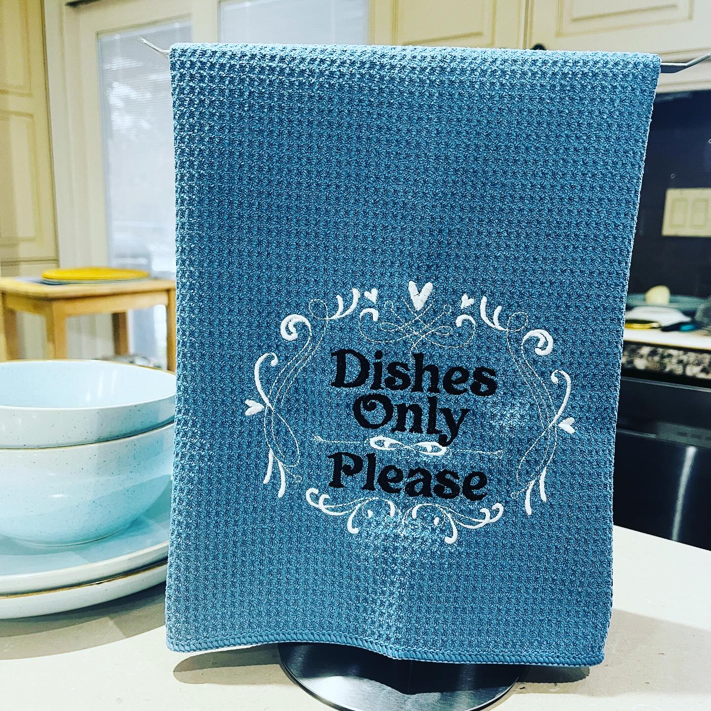 I can hear my client's pain! 😂 Get your dish towel with custom embroidery at GiftOfEmbroidery.com 😁☀️#dishtowels #customembroidery #personalizedembroidery #personalizedgifts #giftofembroidery