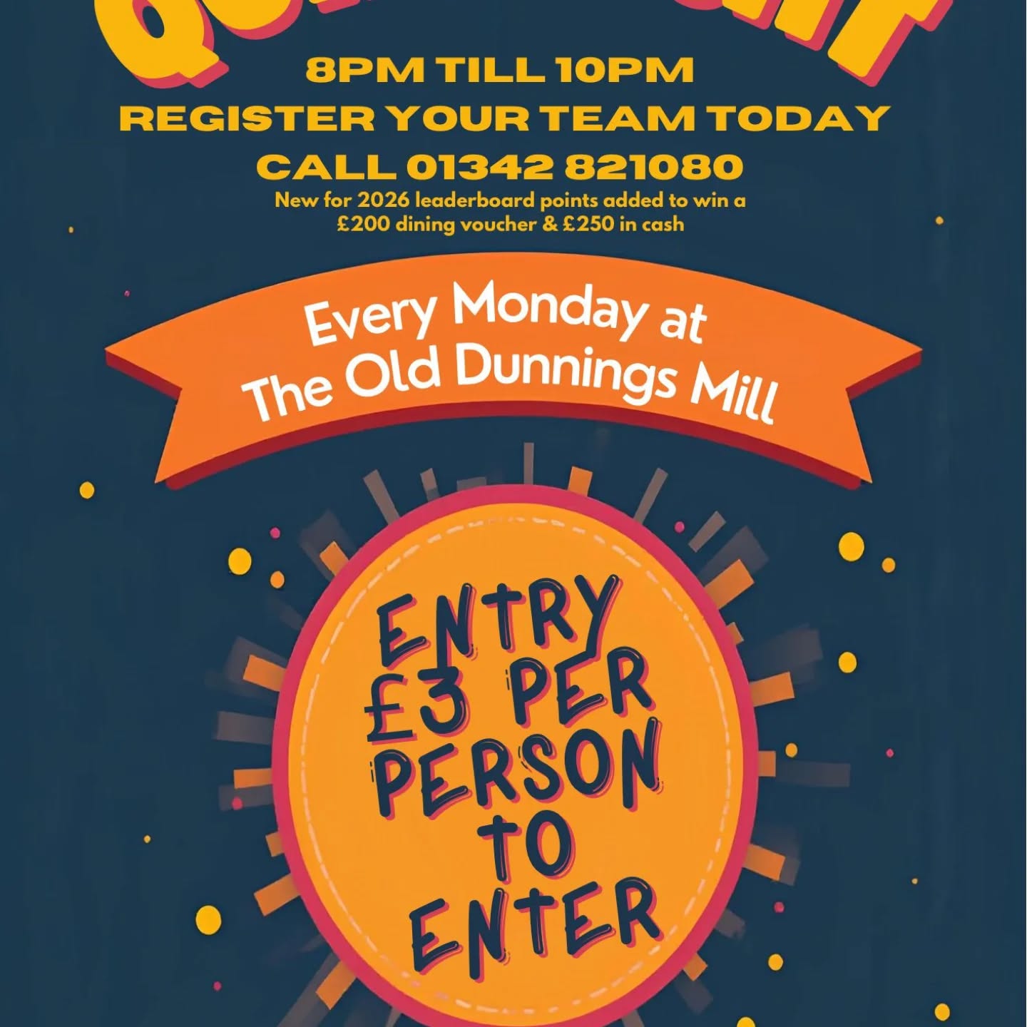 Join us tonight for pen paper quiz.
Three tables left Phone 01342 821080 to book. Why not dine before . Get you quiz on. All ages over 12 welcome .