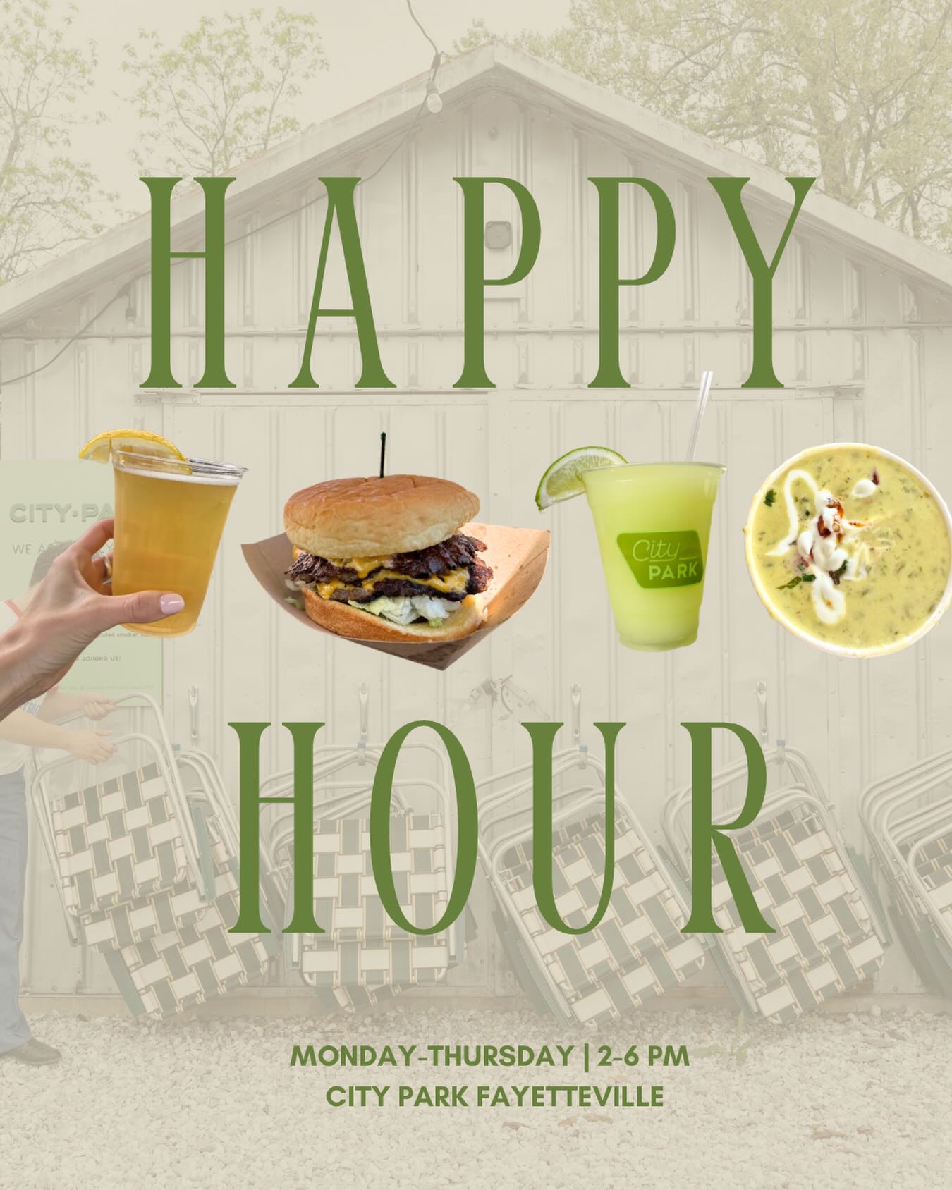your new weekly tradition starts here 🍻 HH at City Park = $5:
🧀 queso
🍔 smash burgers
🍋🟩 frozen margaritas
🍺 draft beers
monday–thursday | 2–6PM
oh—and it just happens to be st. patrick’s day today 🍀 come celebrate with us!