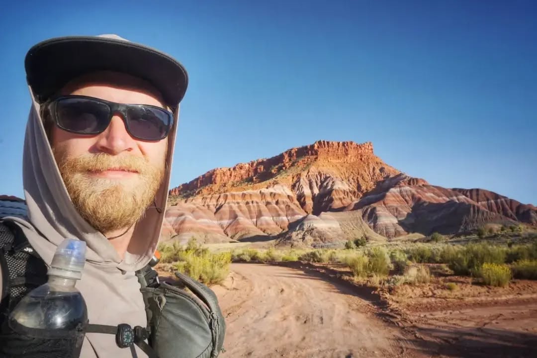 Hayduke Day 23 || Hackberry Creek to Pariah River
The End!
Not the official end, and not due to any calamity, but this is where I'm finishing my time on the Hayduke. All told I hiked just over half (~430 mi, give or take alternates) of the route.
This morning's walk through Hackberry Creek was wonderful. Flat, stiff sand with no obstacles, framed by massive walls spotted with shrubs and trees. Beautiful. Slowly, water seeped to the surface and gathered in from side canyons until I was splashing along back and forth across the creek finding the paths of least resistance.
Eventually it emptied into Cottonwood Creek where the water disappeared and the dry riverbed returned. This reversed yet again as I reached the Pariah and turned upstream, splashing against the shallow flow. Shortly I came to a trailhead access point with a cemetery for the nearby ghost town of Paria, as well as a viewpoint for an amazing striped red rock mountain. I chose this spot long ago as my personal endpoint due to its proximity to hwy 89, but it turned out to be a pretty fitting endpoint in its own right! My time on the Hayduke has been unreal, a total immersion into a unique part of the world I've never seen before. It was hard, but so rewarding.
Tomorrow I'll hitchhike into town for some R&R as I transition into the final stage of my plans for this fall. First task: assemble a 21-day food resupply…
#thruhike