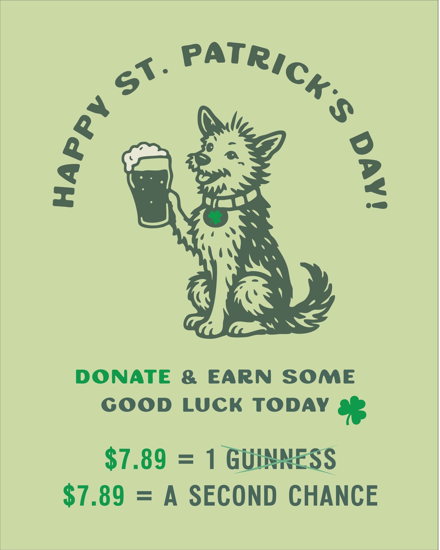 Happy St. Patrick’s Day from Stella’s 🍀
The average pint of Guinness is $7.89…
but that same $7.89 could help a furry friend in need.
Skip a round. Save a life.
Donate today + earn yourself a little good luck ☘️
Link in bio to donate
#StellasRescue #AdoptDontShop #StPatricksDay #RescueDogs #GiveBack