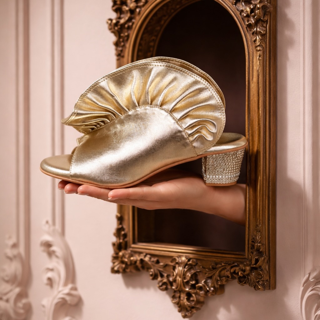 Born of the sun and the salt-spray, 𝓽𝓱𝓮 𝓖𝓸𝓵𝓭𝓮𝓷 𝓒𝓸𝓷𝓬𝓱 does not merely walk—it echoes. A sculptural tidal wave of gilded leather, designed for the woman who carries the rhythm of the ocean in her stride and the glow of the horizon on her feet.
#ChalJooti