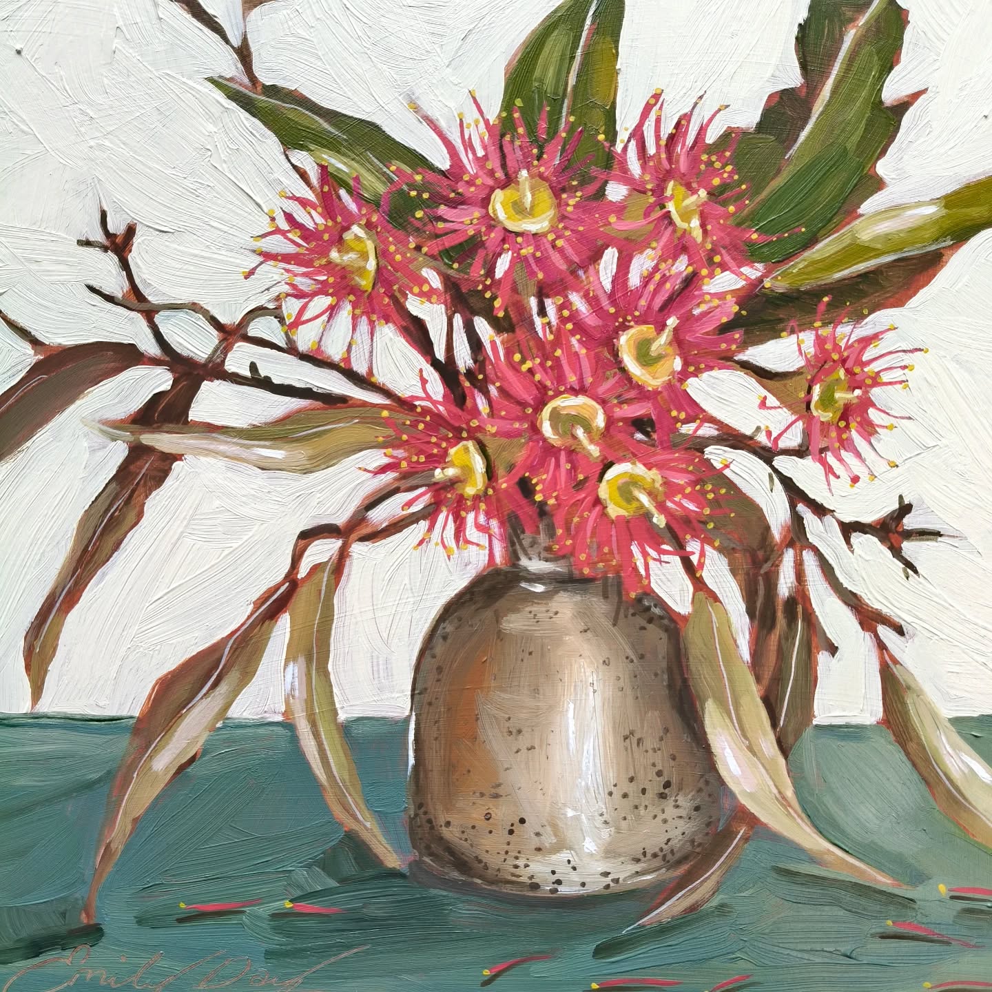 Sunday still life ✨
To acquire, please comment 'sold' and I will be in touch.
I'm holding on to the last bit of flowering gum season at the moment. I wanted to paint these brilliant pink blossoms with a limited colour palette for everything else around it.
"DOWN THE ROAD"
30x30cm acrylic on 1.5cm timber board
$450 including postage within Australia. Certificate of Authenticity included. The painting will arrive unframed with a rear wire, ready to hang in your home!
Additional custom quote for international postage and/or custom framing can be arranged.
---
About the series: Sunday still life is my weekly Instagram release of original art, at 7.30pm AEST (Brisbane time) of things I've been working on in the studio that week. You can check out my website for any available works from past weeks.
Thank you for your support 💛
#sundaystilllife #stilllifepainting #floralart #australianartist #australianart