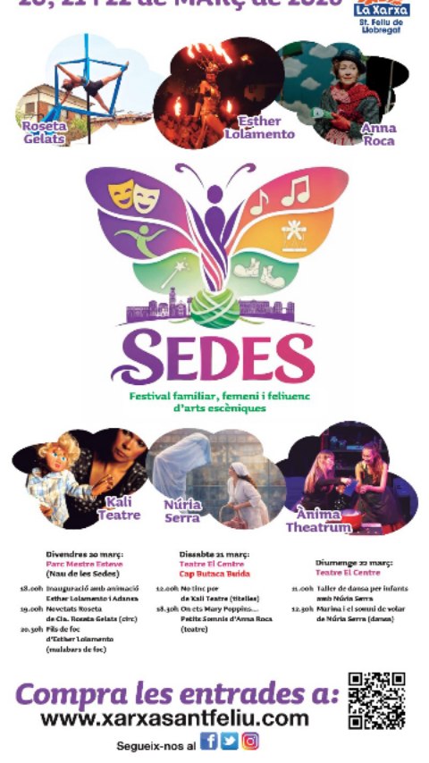 🚨 ATENCIÓ FAMÍLIES DE SANT FELIU DE LLOBREGAT I DEL BAIX LLOBREGAT! 🚨
✨ Avui és un dia molt especial! ✨
La companyia NS Dansa torna al Teatre el Centre per celebrar la Primera edició del Festival SEDES, i ho fem amb el nostre espectacle “Marina i el somni de volar” 🕊️💫
Un festival femení, familiar i santfeliuenc d’arts escèniques que celebra la creativitat, la sensibilitat i la força de les històries compartides.
💡 I no us oblideu! Per a tots aquells a qui us agrada fer coses diferents en família…
🧠 11:00 h — Taller de dansa cognitiva per famílies “EL CON DE FIL”
Una experiència d’equilibris i desequilibris que haureu de resoldre junts!
🎭 12:30 h — Espectacle Marina i el somni de volar
Un viatge ple d’imaginació, emoció i valentia…
✨ Perquè tots tenim ales, només cal atrevir-nos a volar.
✨ Somiar és el primer pas per descobrir fins on podem arribar.
✨ Quan confiem en nosaltres, els somnis comencen a fer-se realitat.
Veniu a gaudir, a compartir en família i a deixar-vos portar per la màgia del teatre 💙
Us esperem per volar junts!
#FestivalSEDES #MarinaIElSomniDeVolar #NSDansa #ArtsEscèniques #TeatreFamiliar Dansa Somnis CulturaViva
