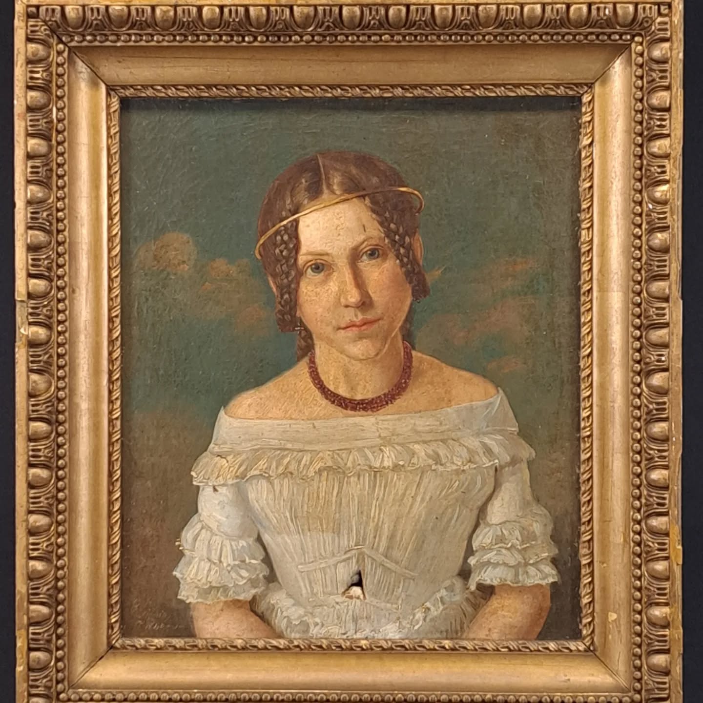 Before, during and after restoration. #paintingconservationstudio #paintingsconservation #surfacecleaning #tearmending #varnishremoval #artrestoration #germanart #germanartist #biedermeier #portrait