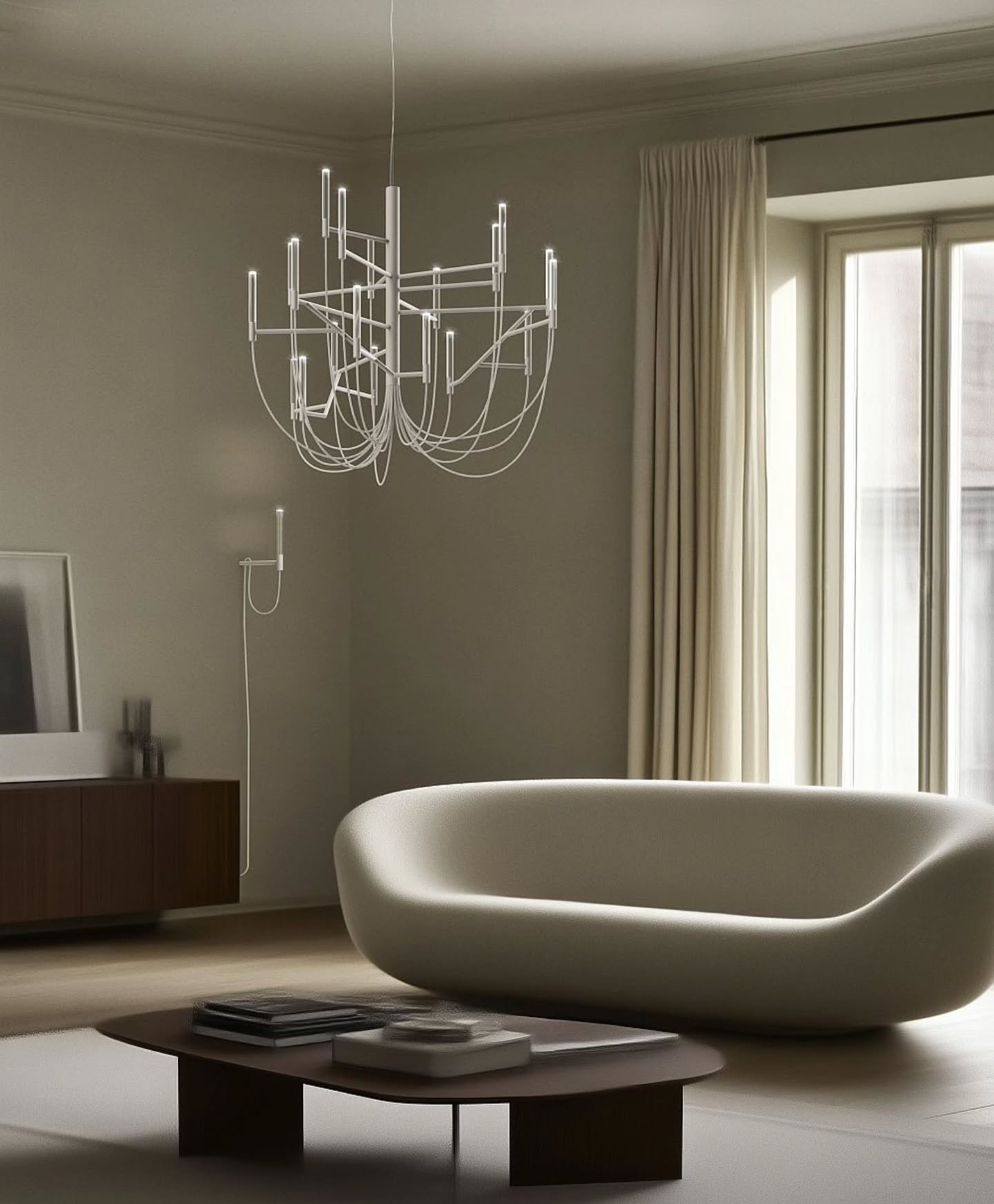 Discover #Allumette by @foscarinilamps Experience a contemporary reinterpretation of the classic Venetian chandelier, where symmetry is replaced by a light and dynamic dance of form. Allumette is more than a lamp; it is a theatrical presence that transforms any room into a canvas of bright accents. The design finds a poetic balance between the rigorous geometry of its metal arms and the soft, fluid curves of its textile-covered cables. At the end of each arm, a satin-finished cylinder guides the light upward, creating the magical effect of a small, hovering flame. This architectural masterpiece defies gravity with its poised instability, revealing the beauty of expert craftsmanship in every nearly invisible weld. Whether positioned above a round or rectangular table, its asymmetrical soul offers a new, captivating perspective from every vantage point. Design: Francesca Lanzavecchia. #hektorlight #Foscarini #ItalianDesign #LightingDesign