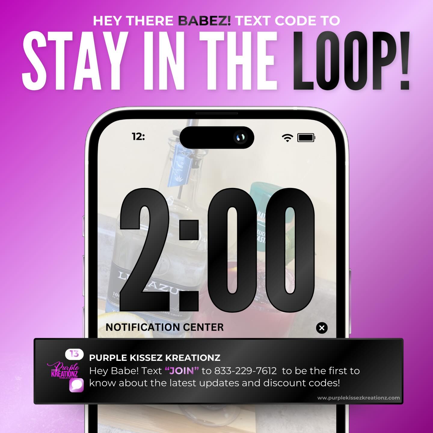 Don’t miss out on exclusive SMS only deals and cocktail tips! Subscribe for our Text message updates and promotion notifications now
When you subscribe to our VIP text list you’ll get access to amazing SMS-ONLY benefits:
💜 Never miss a sale again!
💜 Never miss a restock again!
💜 Get real-time order updates.
💜 Get first dibs on exclusive dels.
💜 Get an extra 10% off your entire order!
💜 Get Exclusive offers & giveaways, just for YOU!
💜 Get VIP access to new product launch sneek peeks!
💜 Stay updated on the latest product drops, events and news!
𝗣.𝗦. Signing up for texts is simple…
HERE’S HOW TO SIGNUP FOR TEXT ALERTS
If you’re in the US or Canada text JOIN to 833-229-7612 📲
We can’t wait to welcome you to the Bar Babez Text Fam!!! 😆🎉💜
NOTE: Texts alerts are currently only available to US, Canada, UK and Australia
#MobileBarDetroit #happyhour #bartender #explorepage #followme