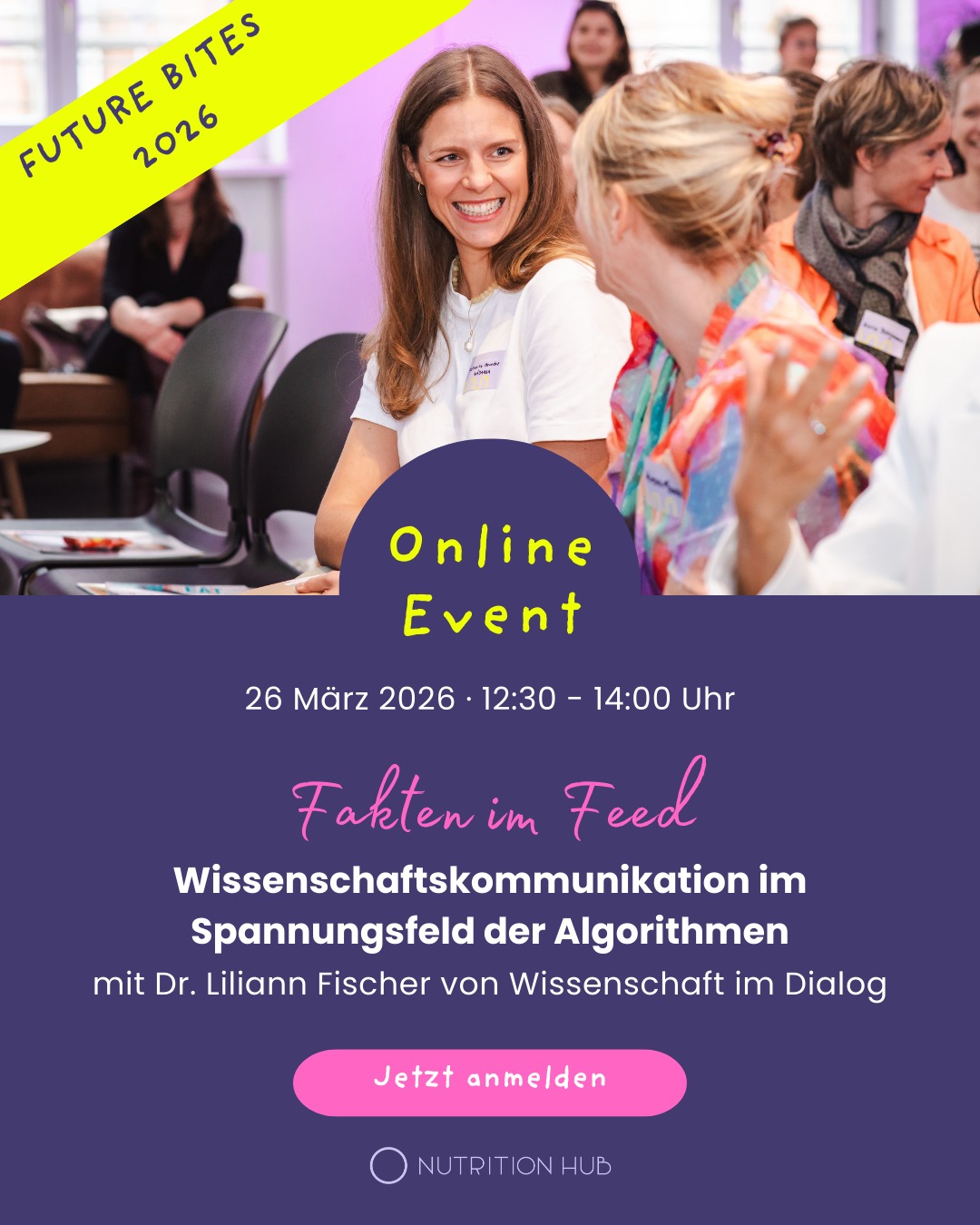 🎤 Online Event: Wie entsteht Vertrauen bei Ernährungsfragen – insbesondere im digitalen Raum?
Zwischen Informationsflut, Algorithmen und KI wird es immer schwieriger, verlässliche Inhalte zu erkennen. Die @who spricht von „Infodemien“, und auch der Global Risks Report 2026 zählt Desinformation zu den größten globalen Risiken.
👉 Umso wichtiger ist die Frage:
Wie sichern wir Qualität und Vertrauen in der Ernährungskommunikation?
Genau darüber sprechen wir beim Auftakt unserer FUTURE BITES 2026.
Wir freuen uns sehr auf Dr. Liliann Fischer von @wissenschaftimdialog ✨
Sie bringt aktuelle Erkenntnisse aus der Wissenschaftskommunikation mit, u. a. aus dem Wissenschaftsbarometer und zeigt, wie Vertrauen entsteht und was sich durch Social Media und KI verändert.
💬 Das erwartet euch:
• Wie entsteht Vertrauen in wissenschaftliche Inhalte?
• Welche Herausforderungen bringen neue digitale Räume mit sich?
• Was bedeutet das für Ernährungs- & Gesundheitsinfos?
Der Termin ist der Auftakt unserer FUTURE BITES 2026 – einer vierteiligen Reihe zur Zukunft der Ernährungskommunikation.
Lass uns gemeinsam diskutieren, Perspektiven teilen und Ernährungskommunikation weiterdenken.
📅 Wann? Donnerstag, 26.03.2026
🕡 Uhrzeit: 12:30–14:00 Uhr
📍 Online
👉 Anmeldung über den Link in der Bio!